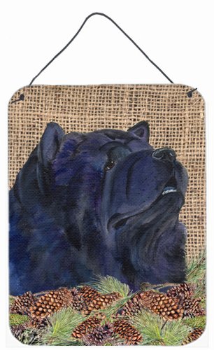 Chow Chow Dog Wall Art - 12x16 Aluminum Metal Sign with Faux Burlap & Pine Cones Design | Rustic Kitchen, Bathroom, Bar Decor | Durable Front Door Hanging Plaque for Home & Office