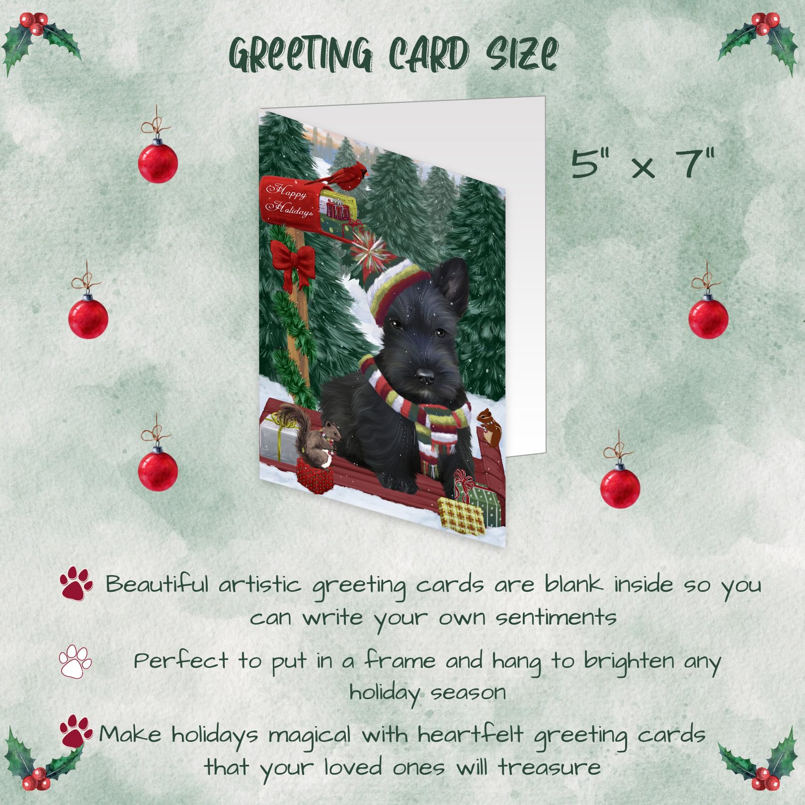 Merry Christmas Woodland Sled Scottish Terrier Dog Greeting Cards - 10 Pack Adorable Pet Invitation Cards with Envelopes - Christmas Pet Artwork Greeting Cards GCD69590 for Holiday Gifts, Party Invitations & Festive Greetings