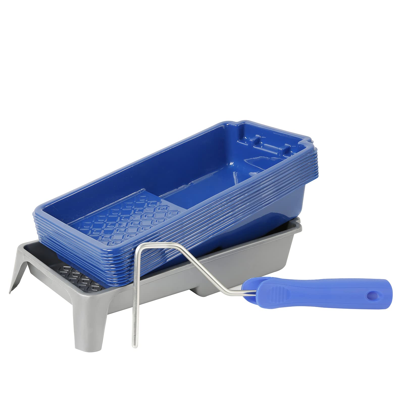 4 Inch Paint Tray Set with 10 Disposable Liners, 1 Roller Frame & 10 Foam Paint Rollers - Perfect for Home DIY Projects, Wall Painting & Craft Work