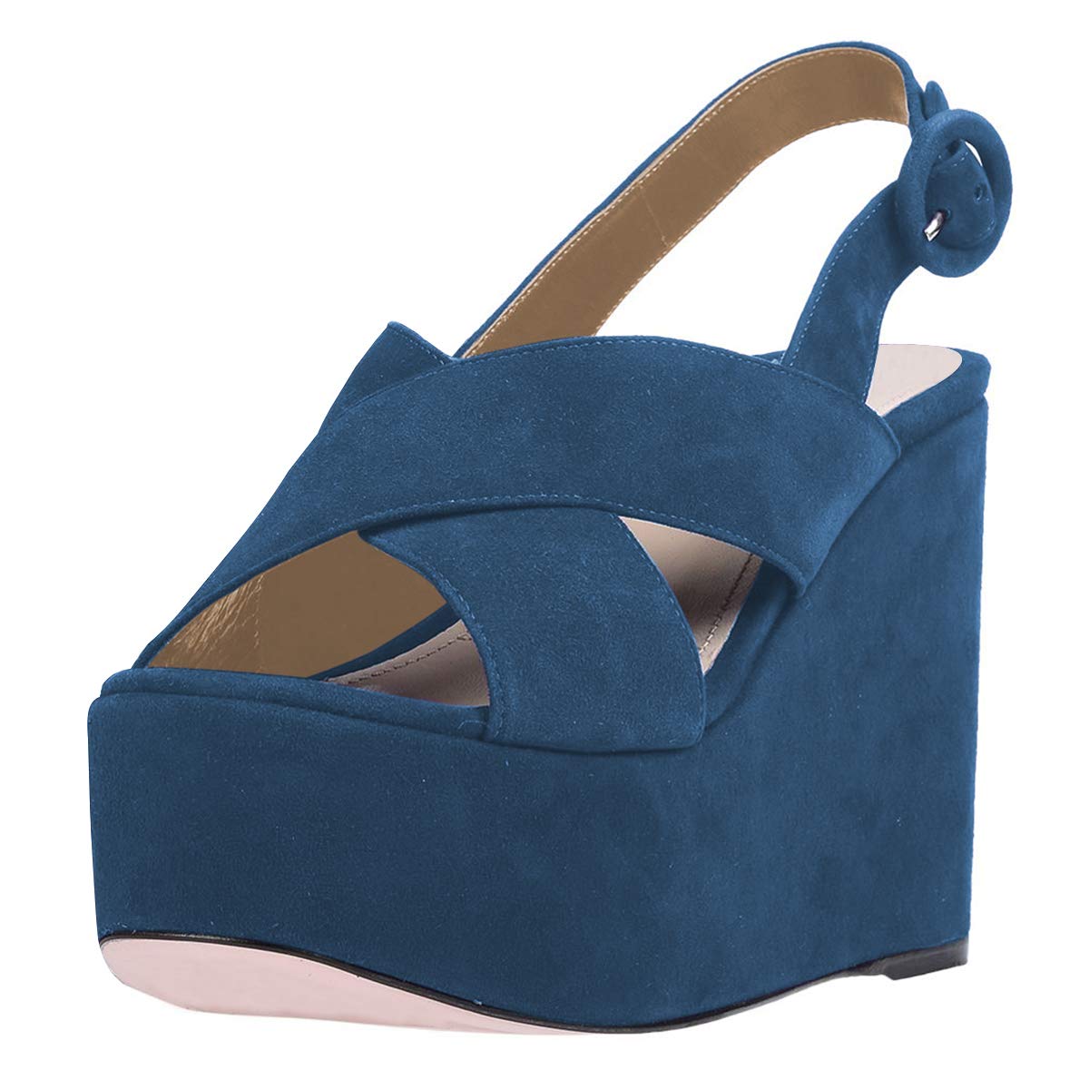 YDN Women's Wedge High Heel Sandals - Peep Toe Strappy Pumps with Buckle, Slingback Platform Dress Shoes for Party, Office & Wedding - Comfortable & Stylish for Work, Date Night & Special Occasions