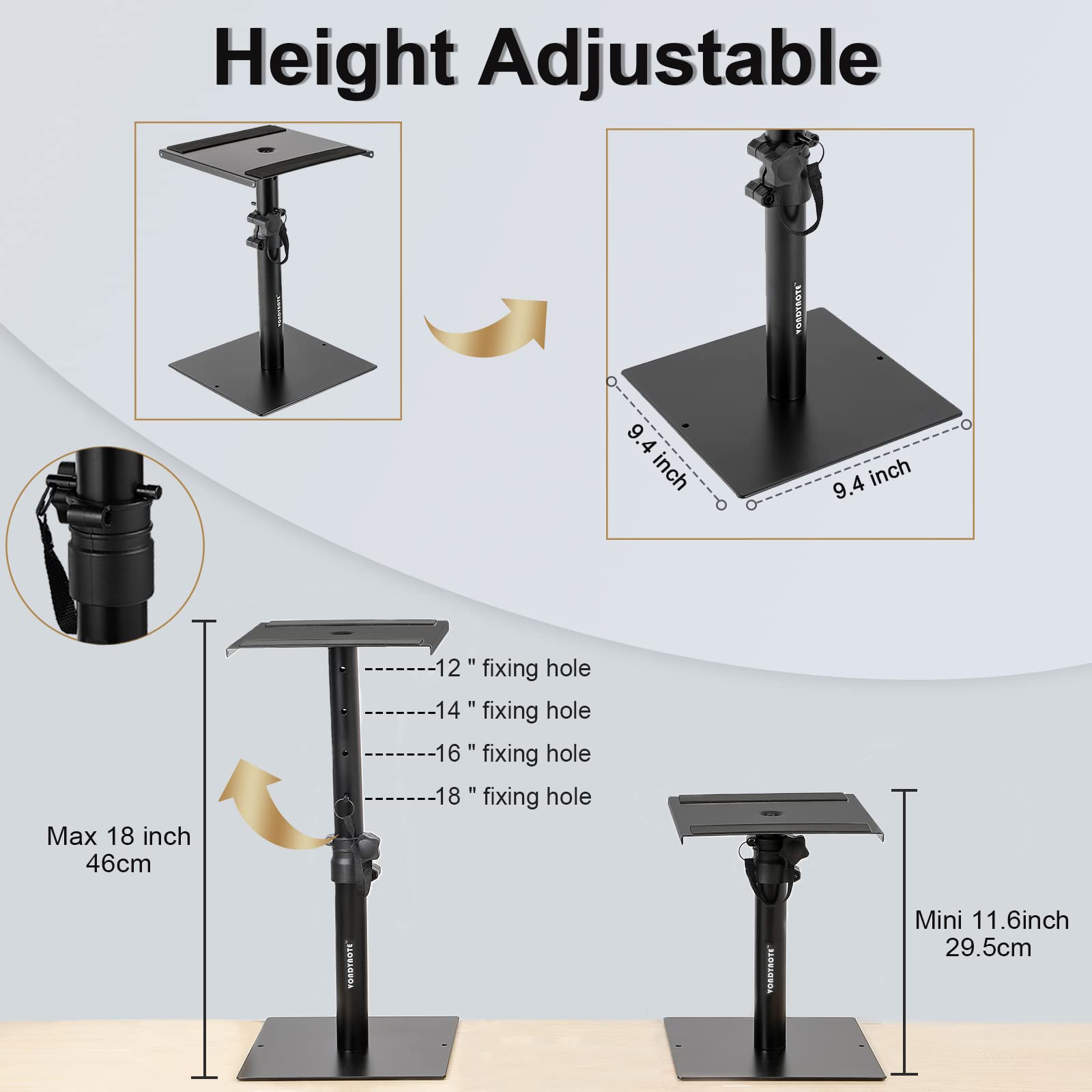 2 Pack Studio Monitor Stands for Bookshelf Speakers - Heavy Duty Desktop Speaker Stands for Home Studio, DJ Setup & Audio Recording