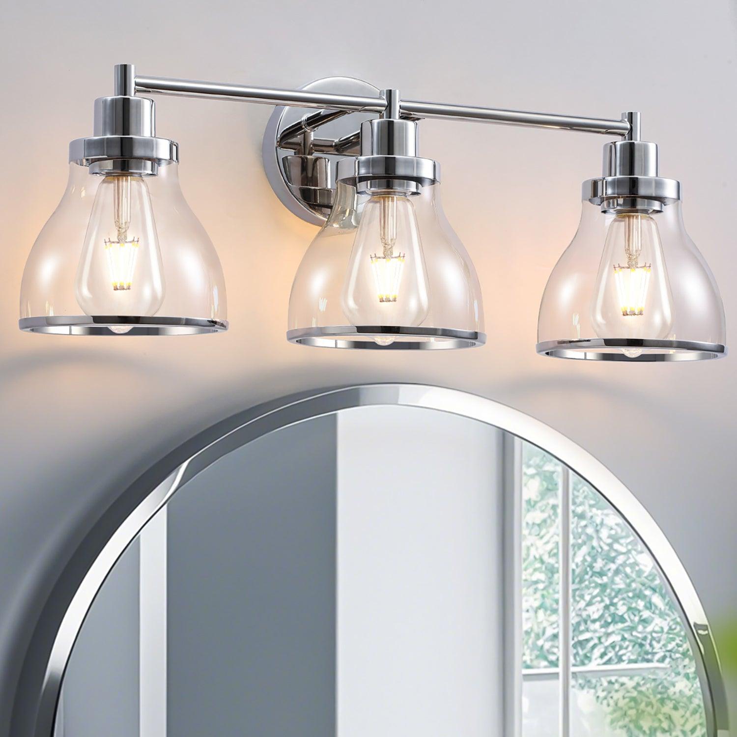 Hermosa Modern 3-Light Bathroom Vanity Light Fixture - Brushed Nickel Finish, Dimmable LED Lighting for Bathroom, Powder Room & Dressing Area
