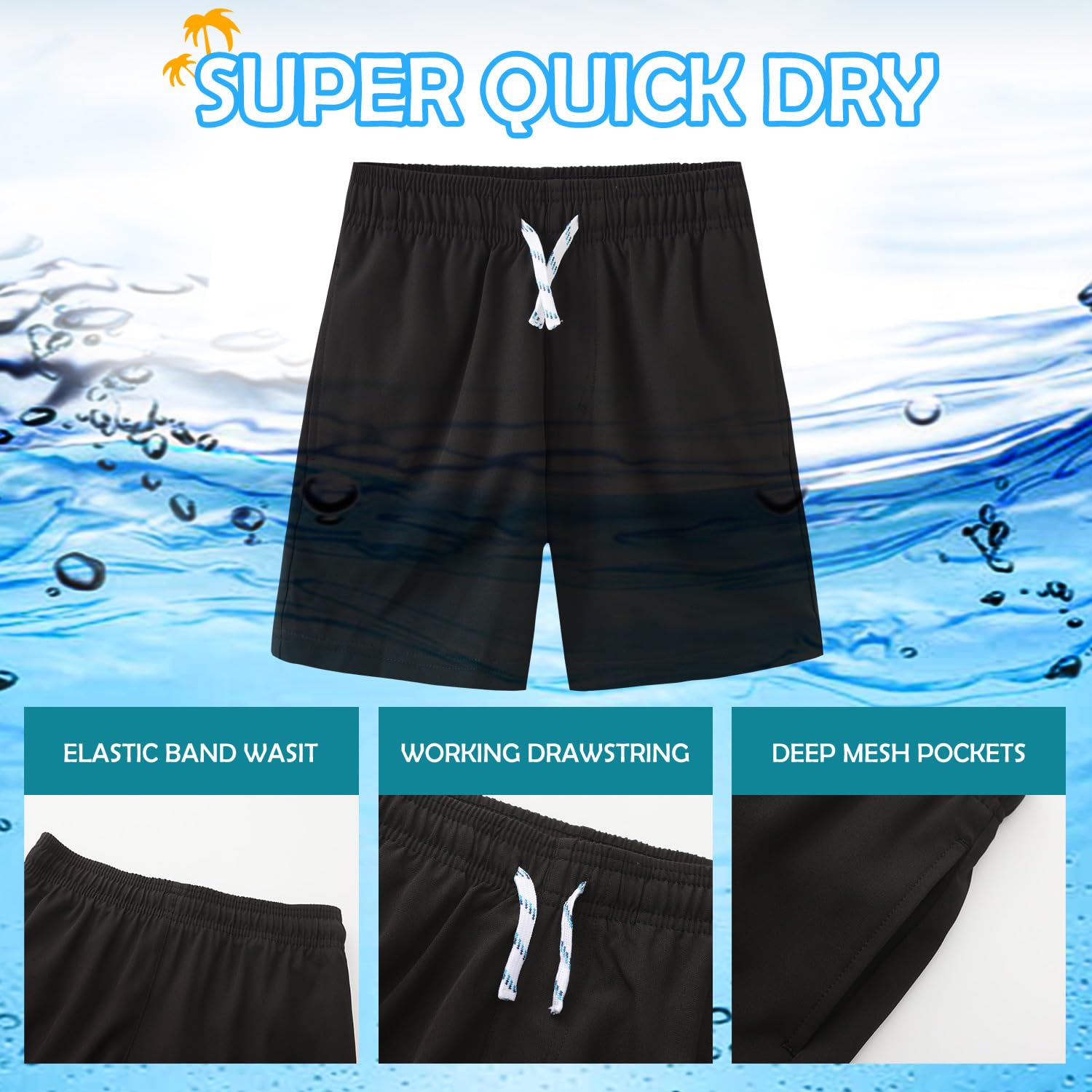 HODOSPORTS Boys Swim Trunks - Quick Dry Swimwear with Pockets for Beach, Pool & Water Sports | Comfortable Bathing Suits for Kids Swimming & Summer Activities