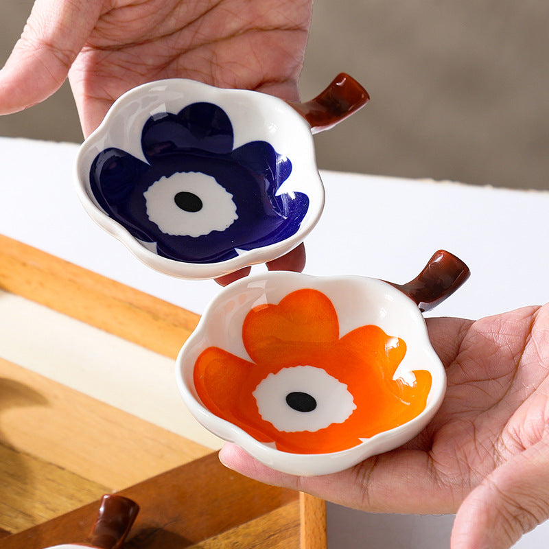 Floral Condiments Dish with Chopsticks Rest - Elegant Ceramic Soy Sauce Plate for Sushi, Dumplings & Asian Cuisine - Perfect for Dining Table, Kitchen & Party Serving