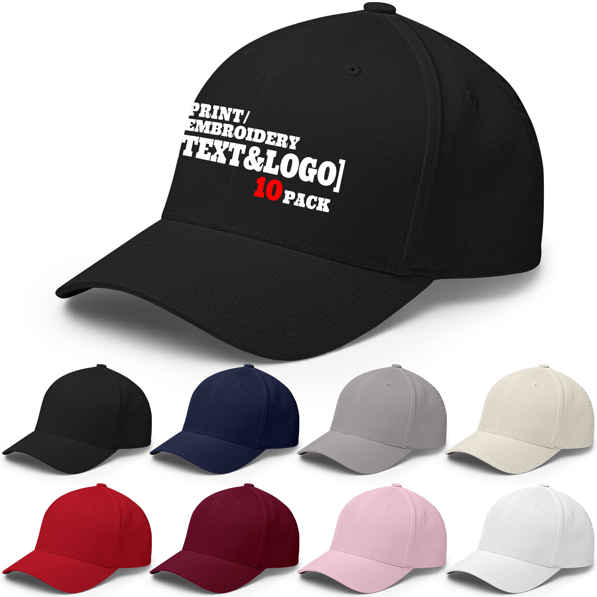 Pranboo® 10 Pack Bulk Custom Hats - Personalized Embroidery & Print Text/Logo Snapback Trucker Dad Caps for Men - Perfect for Sports Teams, Corporate Events, and Promotional Gifts