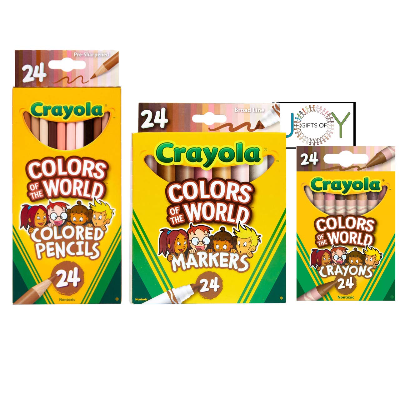 GiftsOfJoy Colors of The World Multicultural Art Kit - 24 Crayons, 24 Colored Pencils, 24 Markers with Exclusive Coloring Sheet | Perfect for Kids Art Projects, Classroom Activities & Cultural Diversity Education
