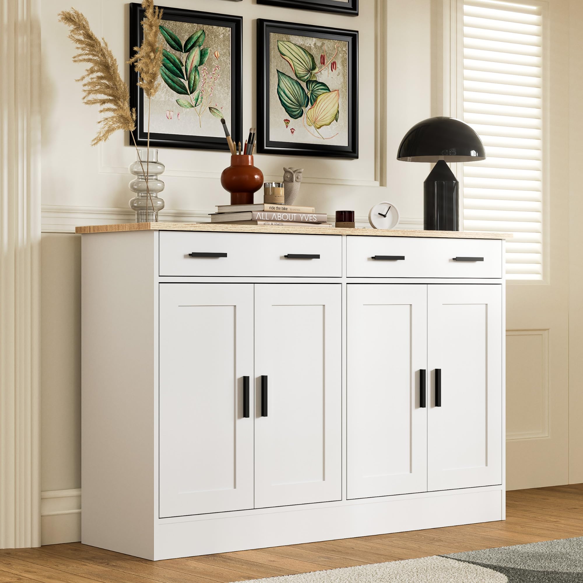 Anystyle White Buffet Cabinet with 2 Drawers & 4 Doors - Kitchen Coffee Bar Cabinet, Living Room Sideboard Storage for Dining Room & Home Decor | Perfect for Entertaining, Displaying China & Organizing Kitchen Essentials