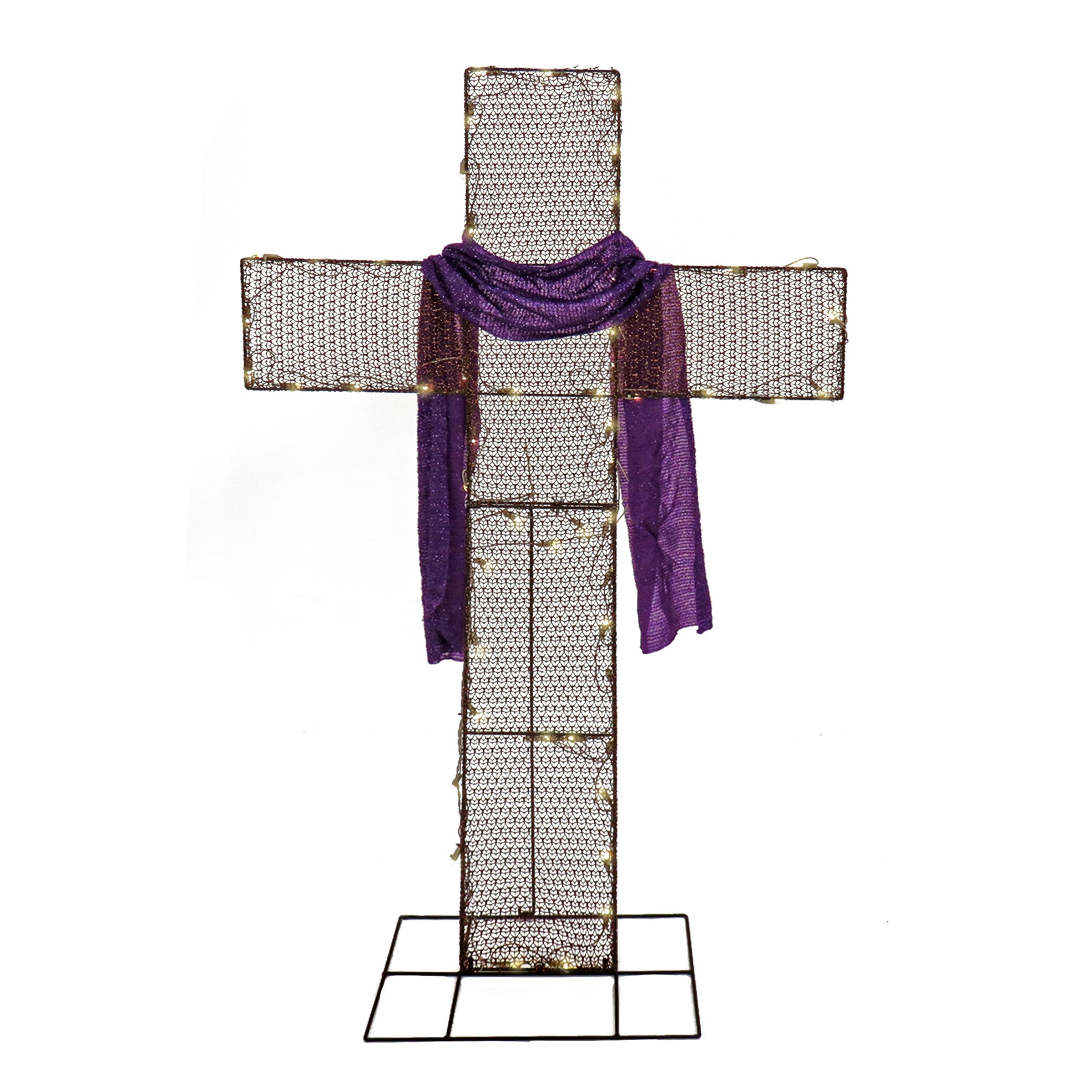 5 ft. Easter 2D Glitter Mesh Cross Decoration with LED Lights - Religious Holiday Decor for Church, Home, Party & Outdoor Celebrations