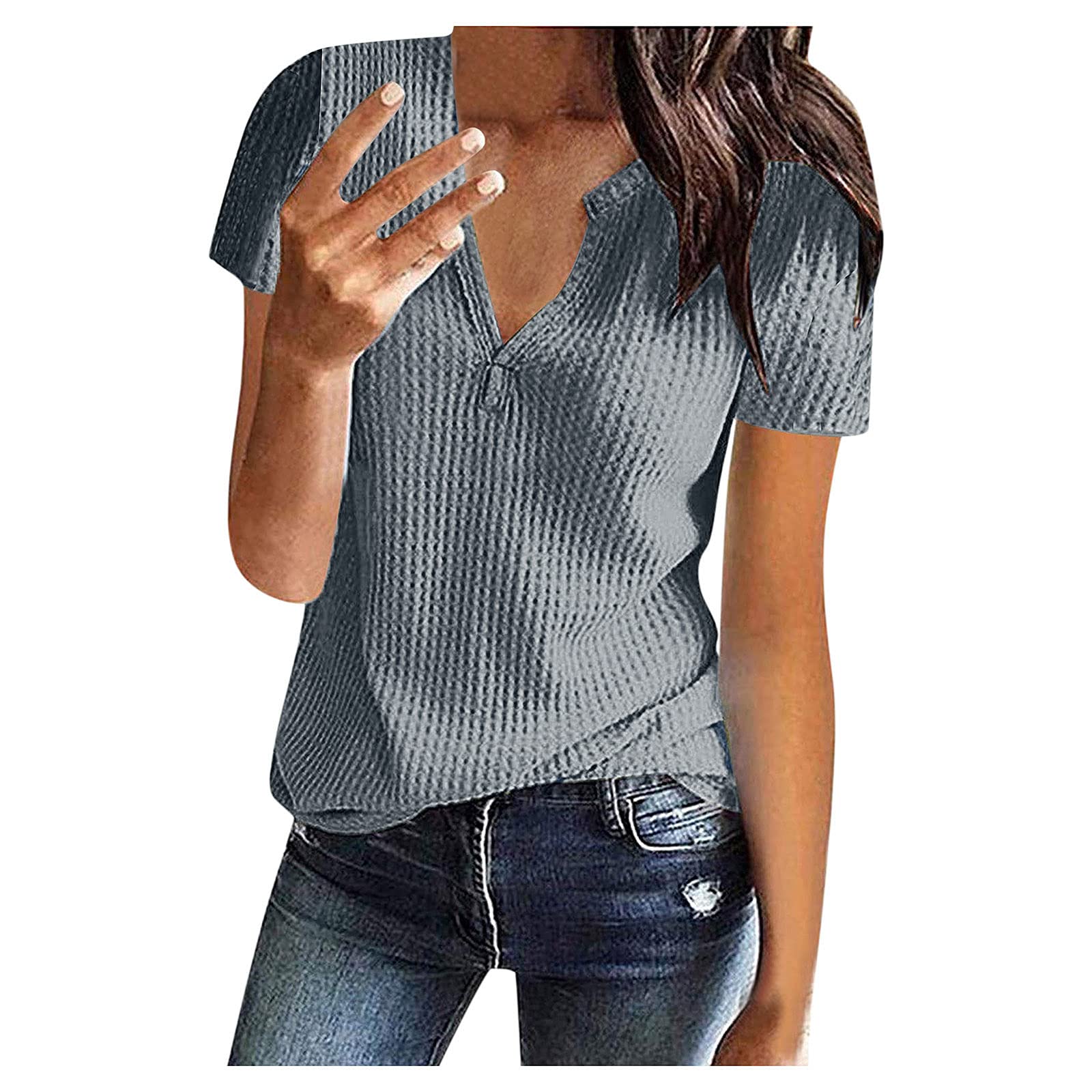Women's Workout Shirts - Summer Lace Short Sleeve V-Neck Polka Dot Blouses & Crop Tops | Gym, Yoga, Running & Casual Wear