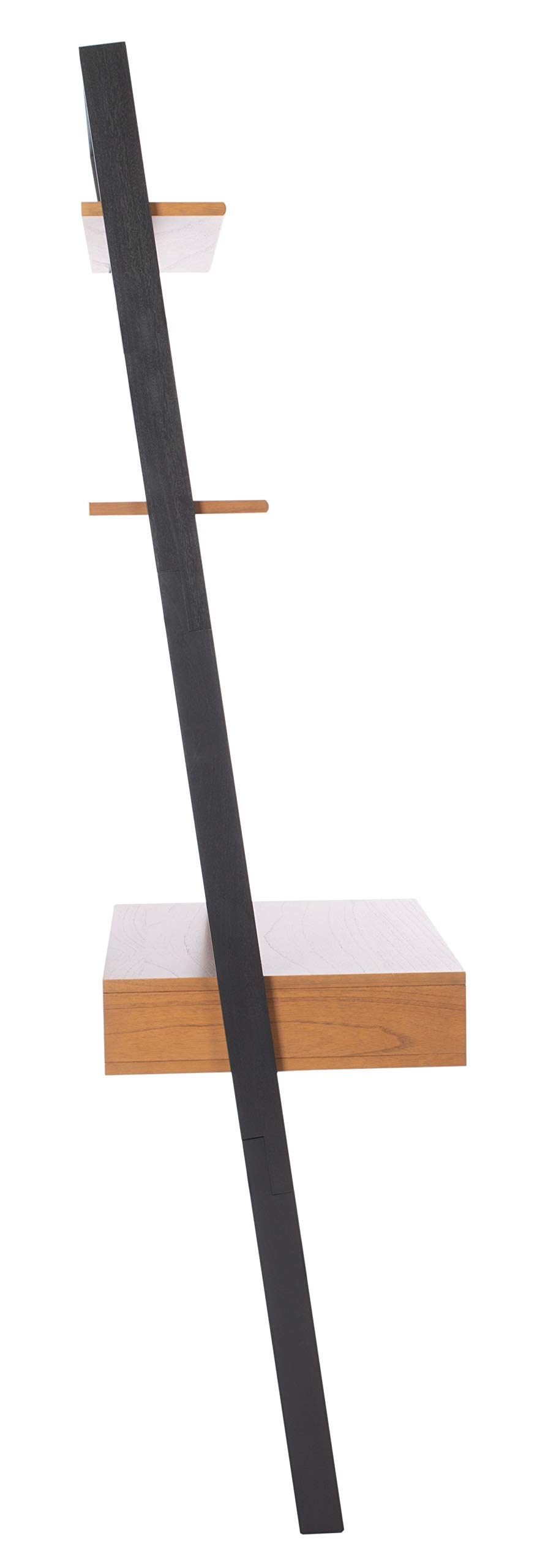 SAFAVIEH Home Collection Kamy Natural and Charcoal 2-Shelf Leaning Desk - Modern Wooden Ladder Shelf for Home Office, Living Room & Bedroom Storage