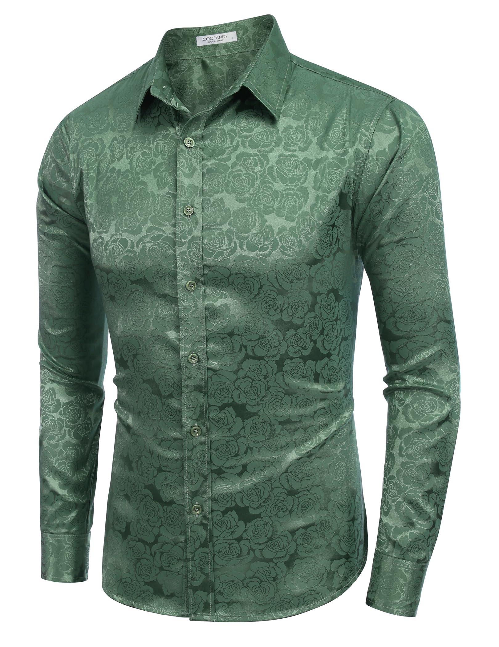 COOFANDY Men's Silk Satin Dress Shirt - Jacquard Long Sleeve Floral Button Up Shirt for Wedding, Prom & Party | Formal Occasions & Business Events