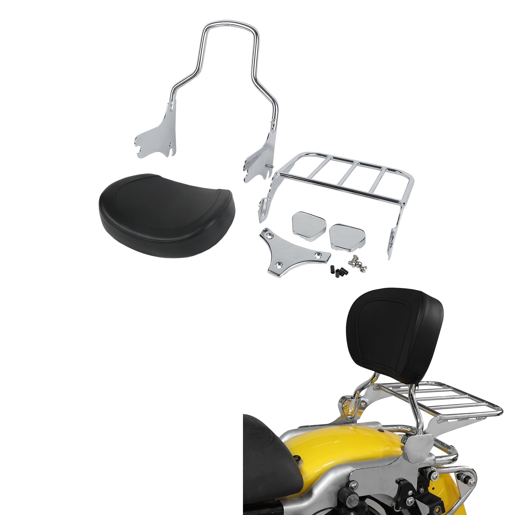 SLMOTO Detachable Backrest Sissy Bar with Luggage Rack for Harley Davidson HD Touring Models 1994-2008 | Universal Fit for Road King, Electra Glide | Comfortable Long Ride Support & Storage Solution