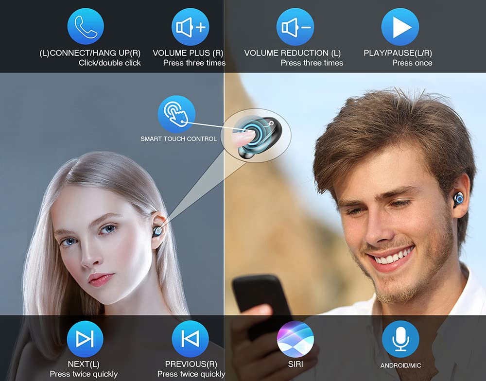 V5.3 Wireless Bluetooth Earbuds with Quad Mic & 8D Bass - IPX7 Waterproof/Sweatproof - Compatible with ONN ONA19TB007 - Ultra Thin Case - Perfect for Gym, Running, Workouts & Daily Commute