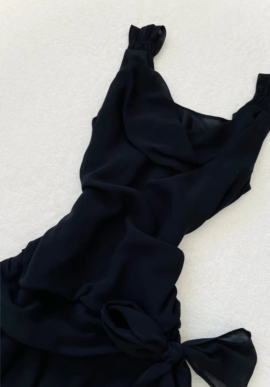 Elegant A-Line Black Chiffon Short Dress with Ruffle Details - Perfect for Homecoming, Prom, Cocktail Parties & Special Occasions