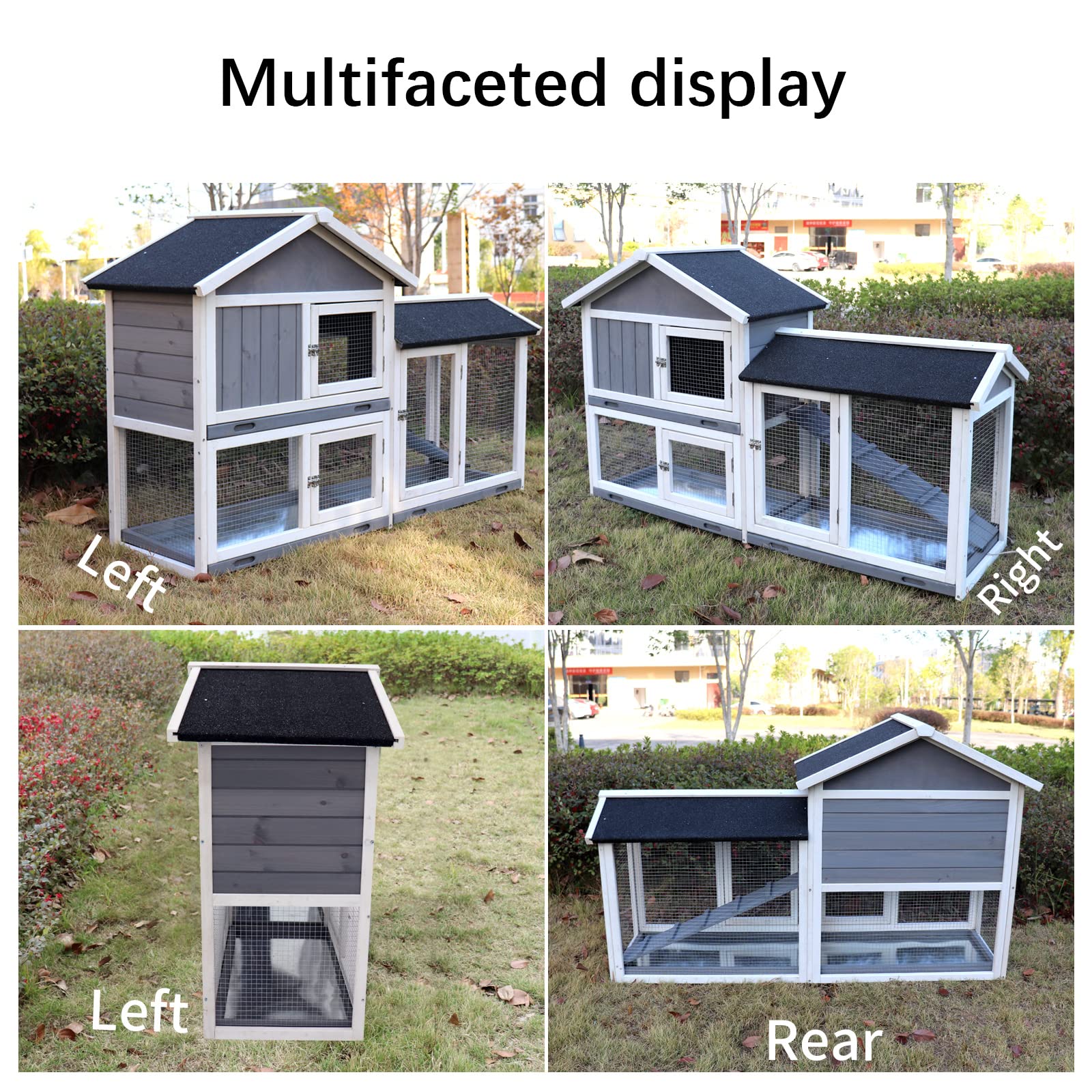 Premium Large Wooden Rabbit Hutch Cage - Indoor/Outdoor Bunny House with Removable Trays & UV Panel - Guinea Pig/Chicken Coop for Small Pets (Black) - Perfect for Backyard, Garden, or Patio Use