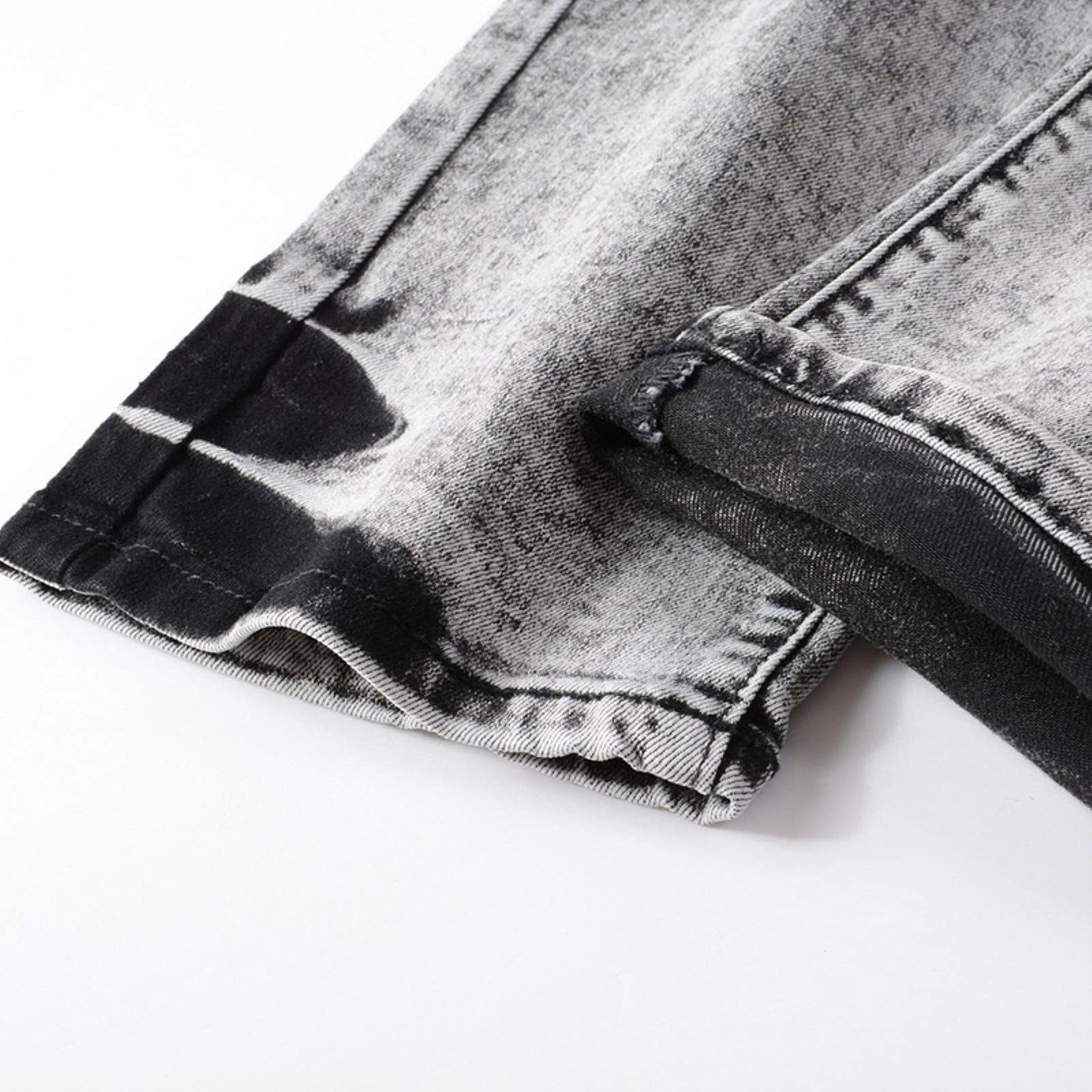 Men's Retro Tie-Dye Washed Hip-Hop Jeans with Chain Detail - Slim Fit Comfortable Straight Leg Dark Grey Denim Pants Size 40 | Streetwear Fashion for Casual Outfits & Urban Style