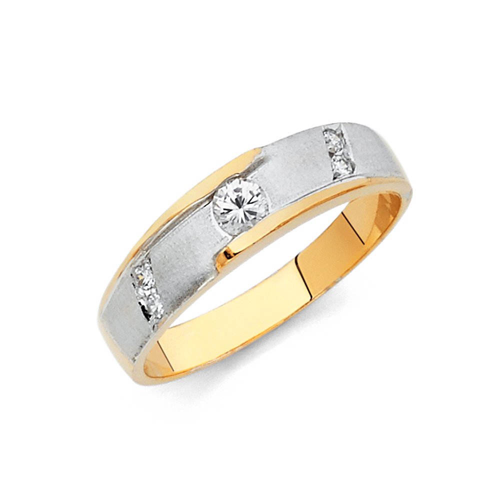 14K White & Yellow Gold Two-Tone Ring for Men - Round Cubic Zirconia CZ Wedding Band, Anniversary Gift for Him - Perfect for Engagements, Weddings & Special Occasions