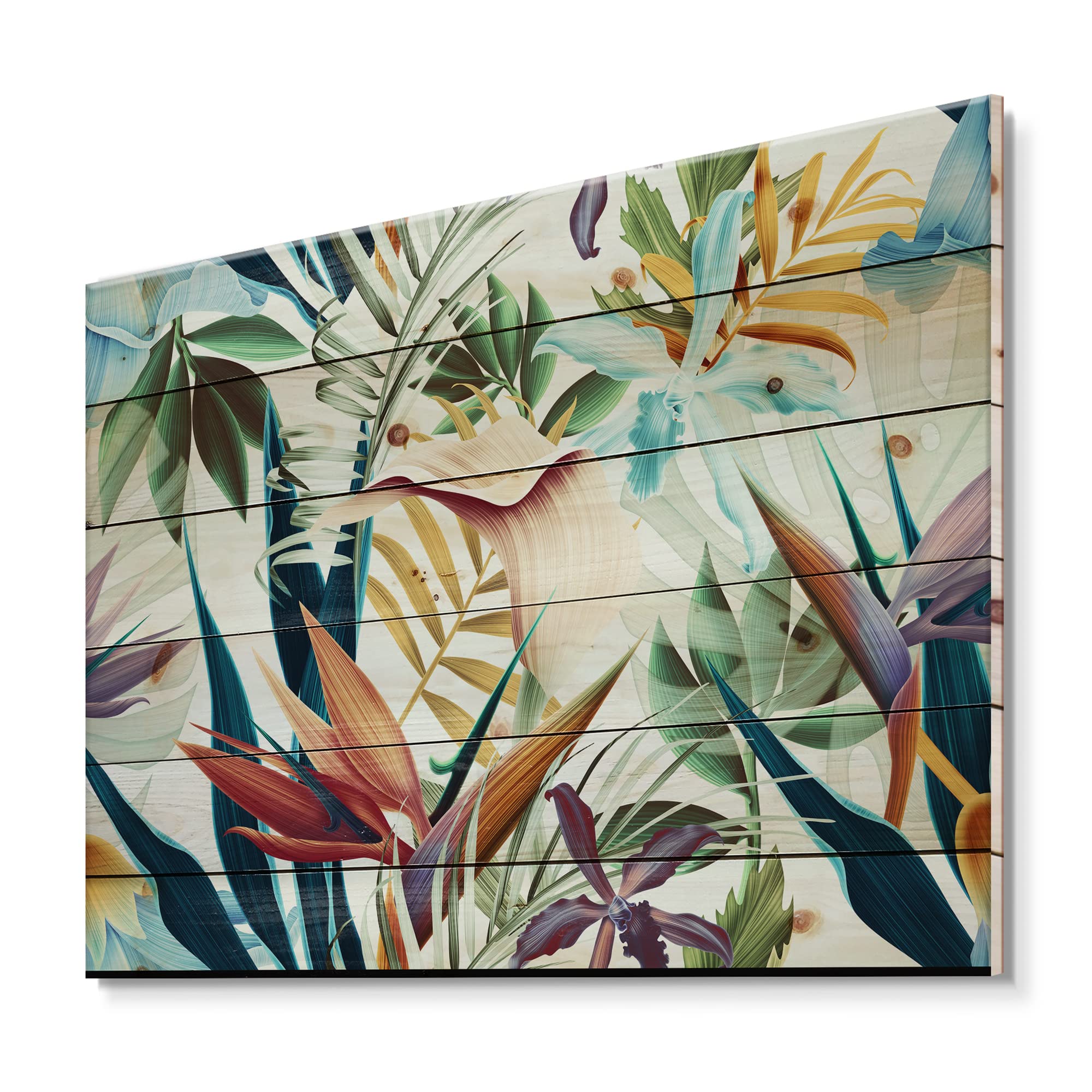 Tropical Vintage Floral Wall Decor - Handcrafted Blue Wood Wall Art with Large Floral Prints on Natural Pine Wood | Perfect for Beach House, Boho Bedroom & Coastal Living Room Decor