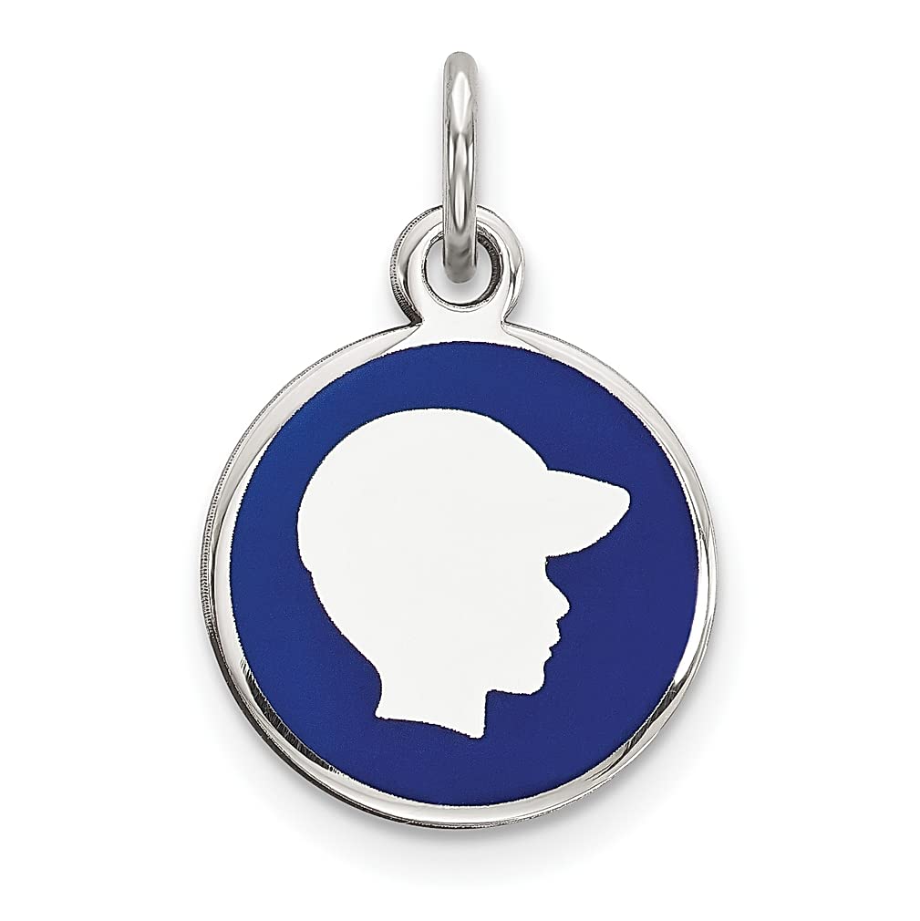 925 Sterling Silver Rhodium Plated Blue Enamel Boy Head Charm Necklace - Engravable Disc Pendant Jewelry for Women, Girls | Perfect Gift for Her, Birthday, Anniversary & Special Occasions