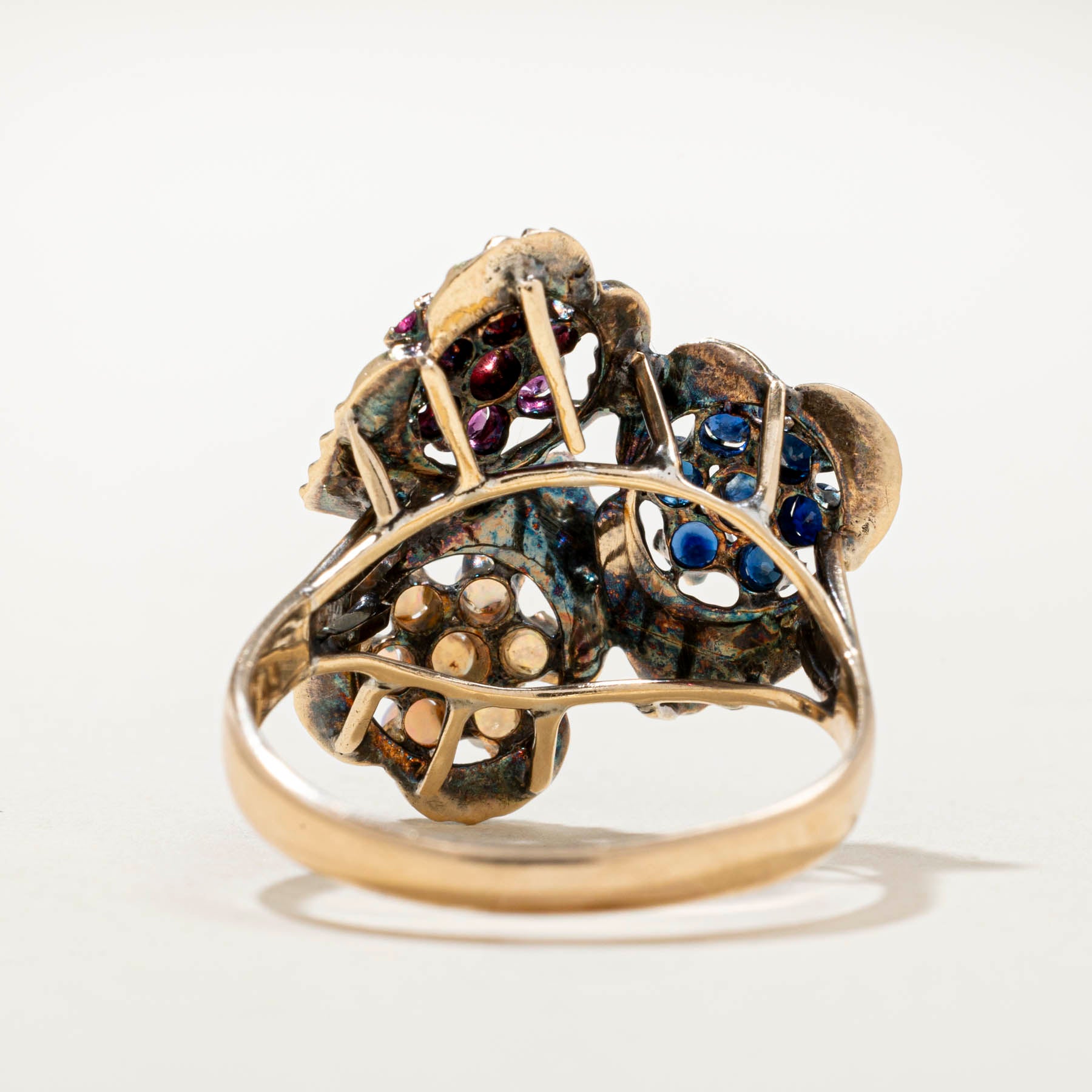 Exquisite Ruby, Sapphire & Opal Cluster Cocktail Ring | 0.90ctw Gemstone Jewelry | Size 8 | Perfect for Evening Parties, Weddings & Special Occasions