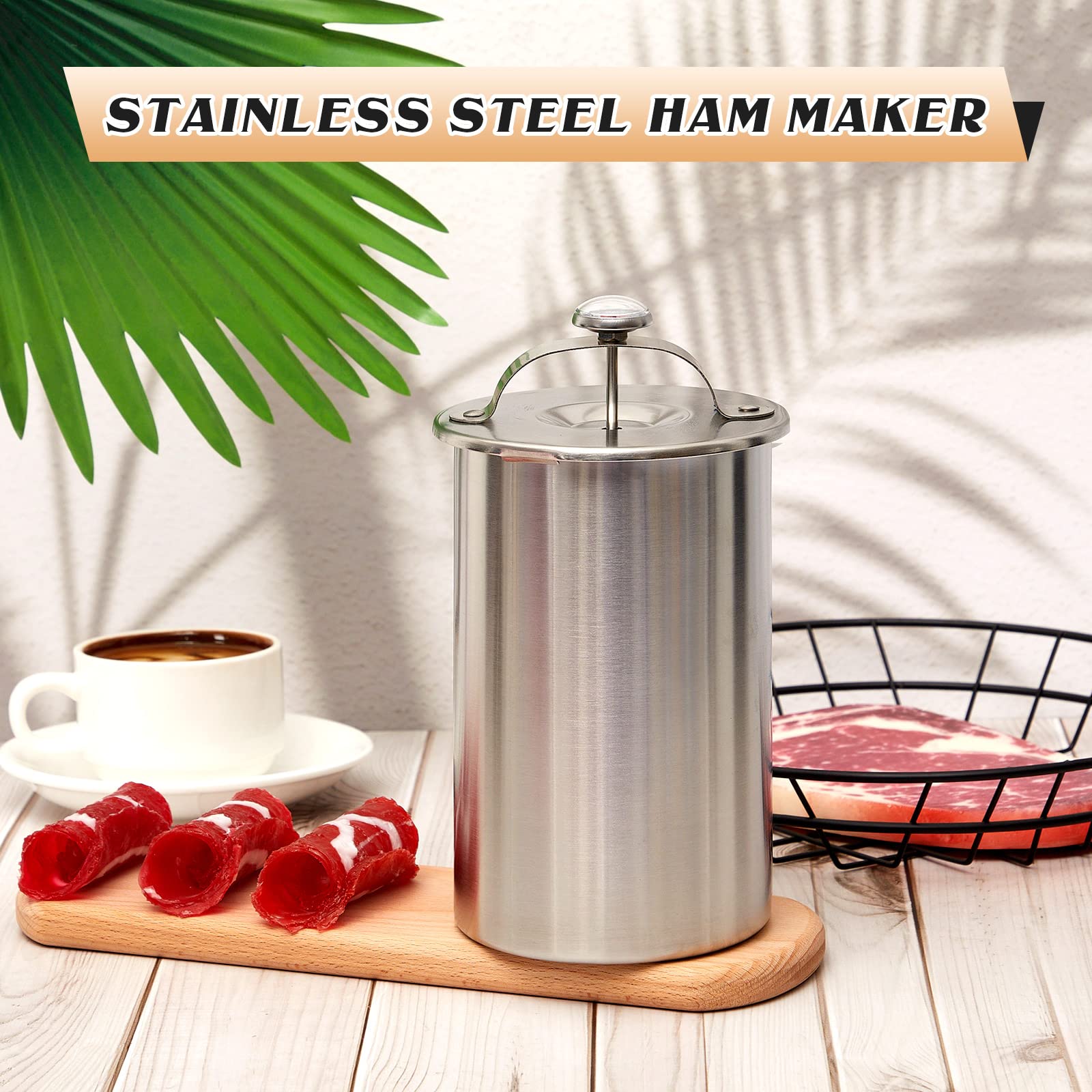 Premium 2-Piece Stainless Steel Meat Press with Built-in Thermometer - Professional Ham, Bacon & Sandwich Press for Homemade Burgers, Patties & Deli Meats | Perfect for BBQ, Kitchen & Camping Cooking