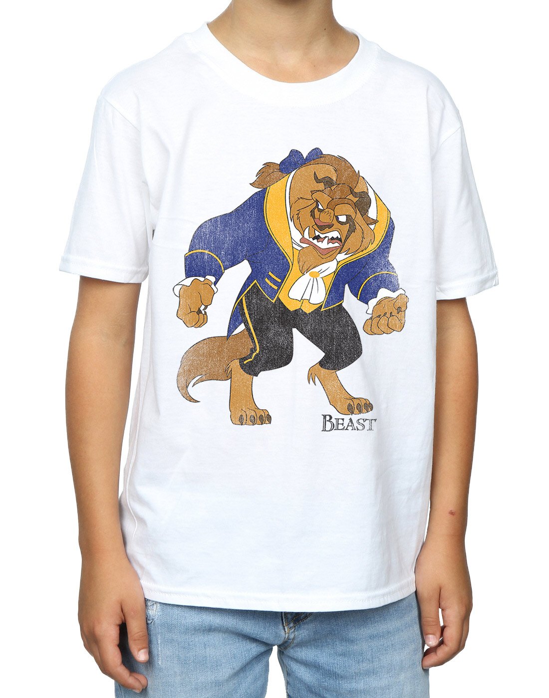 Disney Beauty and The Beast Classic Beast Boys T-Shirt for Kids 7-8 Years - White Cotton Tee for School, Playdates & Disney Theme Parties