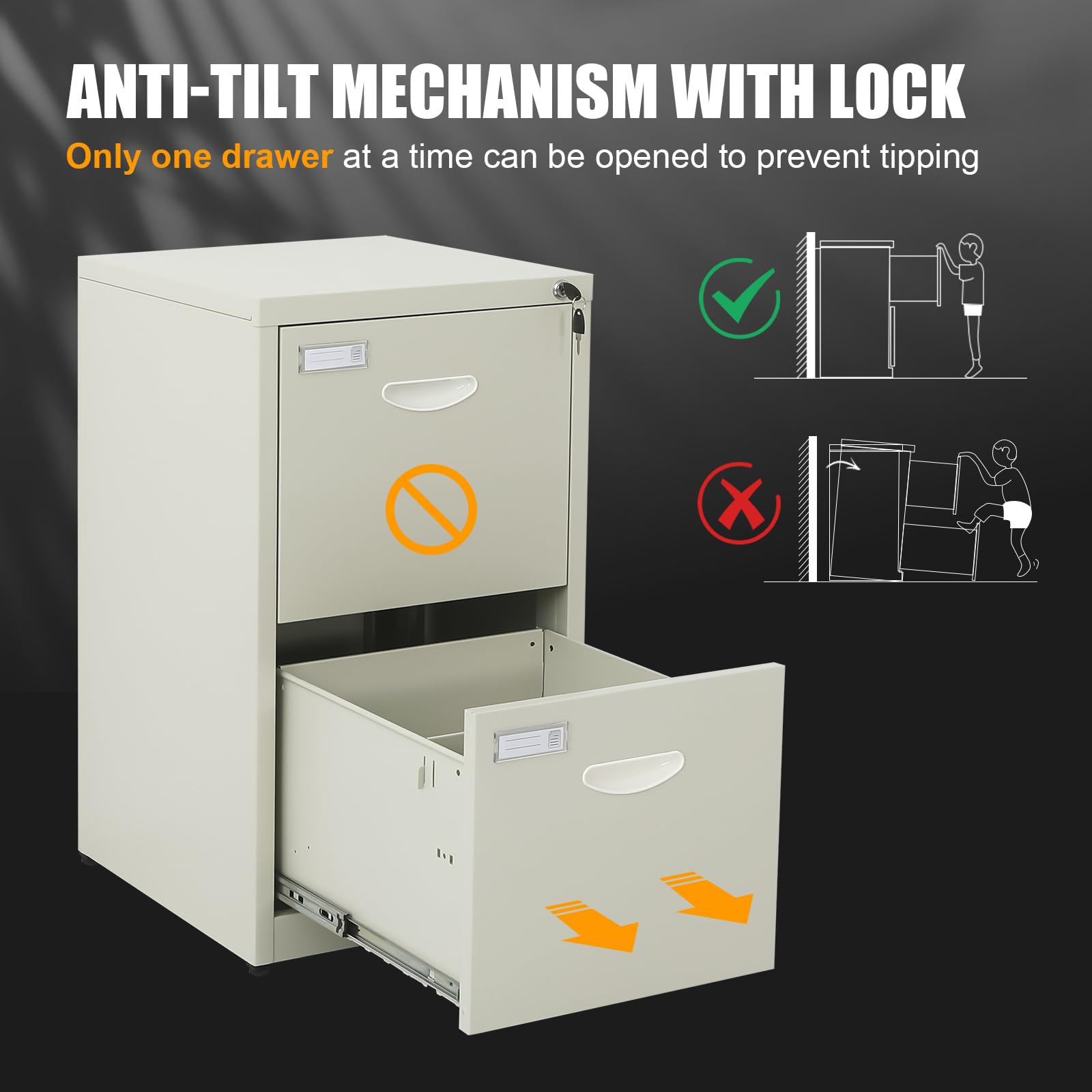 2-Drawer Metal File Cabinet with Lock - Heavy Duty Vertical Office Filing Cabinet for A4 Letter/Legal Documents - Beige Steel Storage Cabinet (Assembly Required) - Perfect for Home Office, Business, School & Legal Document Organization