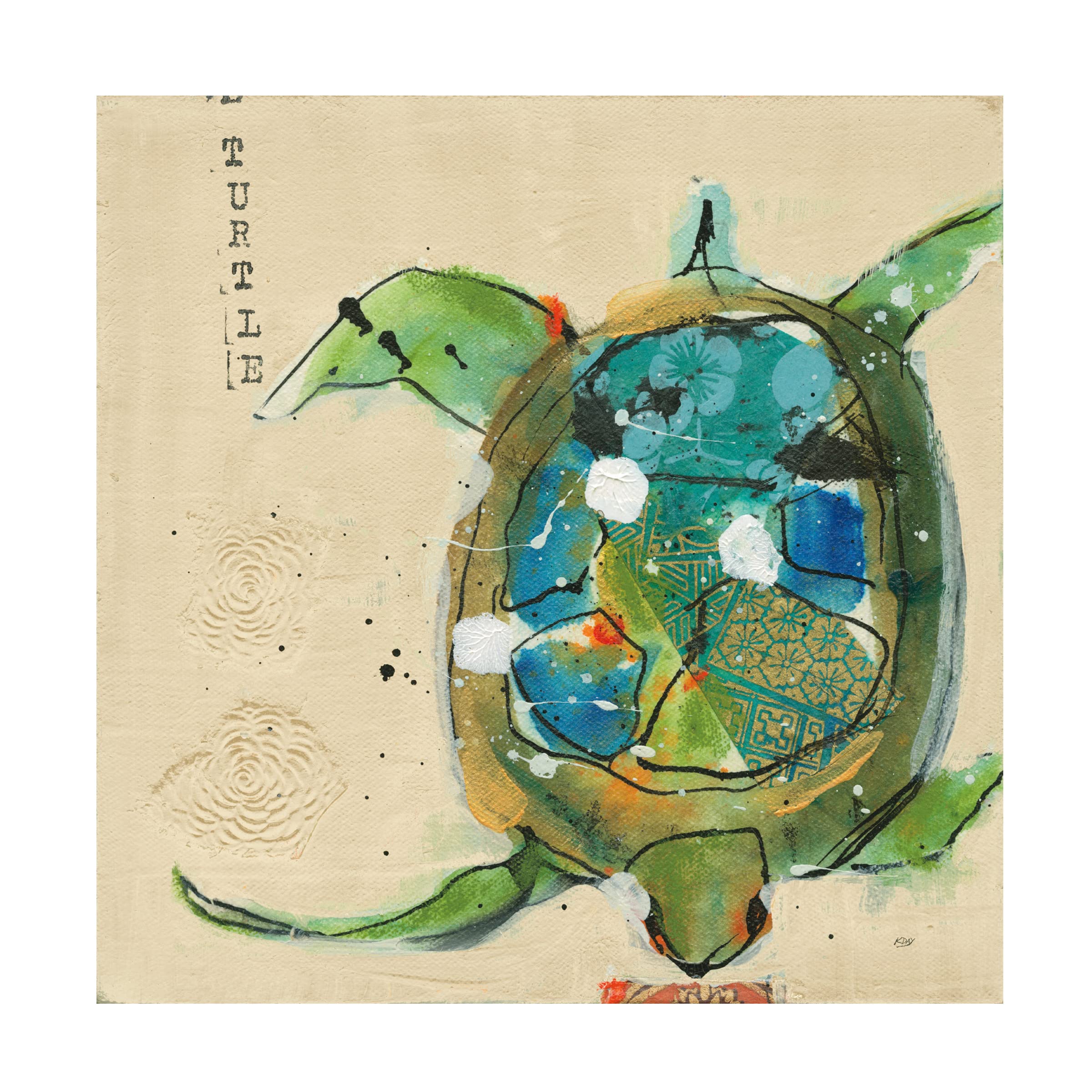 Kellie Day 'Chentes Turtle Light' Canvas Wall Art Print - Vibrant Sea Turtle Painting for Beach House Decor, Coastal Living Room & Ocean Themed Bedroom