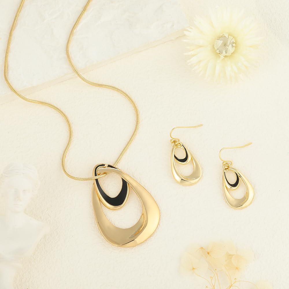 Madison Tyler Gold Plated Jewelry Set for Women | Silver Teardrop Pendant Necklace with Snake Chain | Fashionable Dangle Earrings | Trendy Layered Necklace Set | Perfect for Date Night, Office Wear & Special Occasions