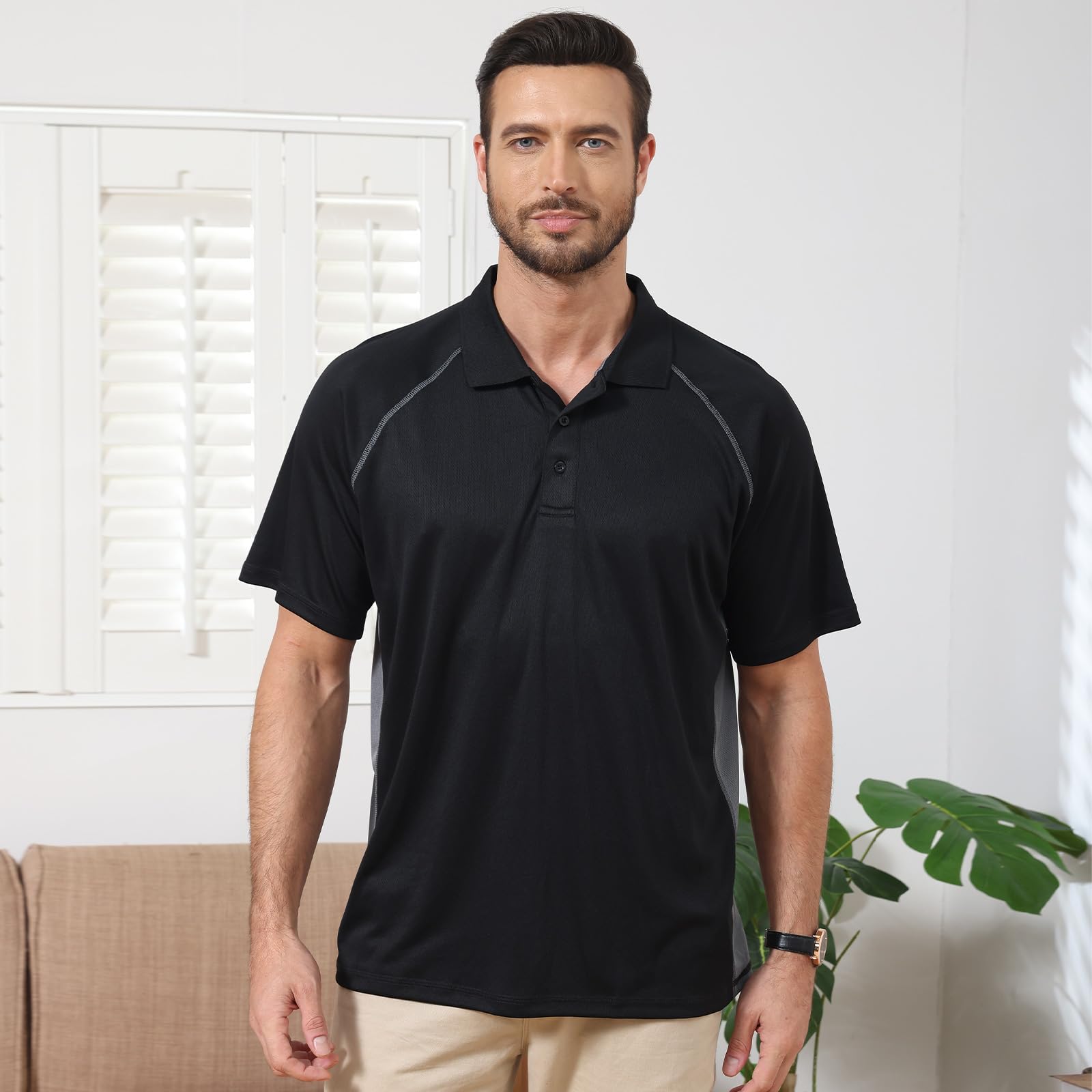 TIHEEN Men's Golf Shirts - Moisture Wicking Short Sleeve Performance Polo for Big & Tall - Perfect for Golf, Casual Wear & Outdoor Activities