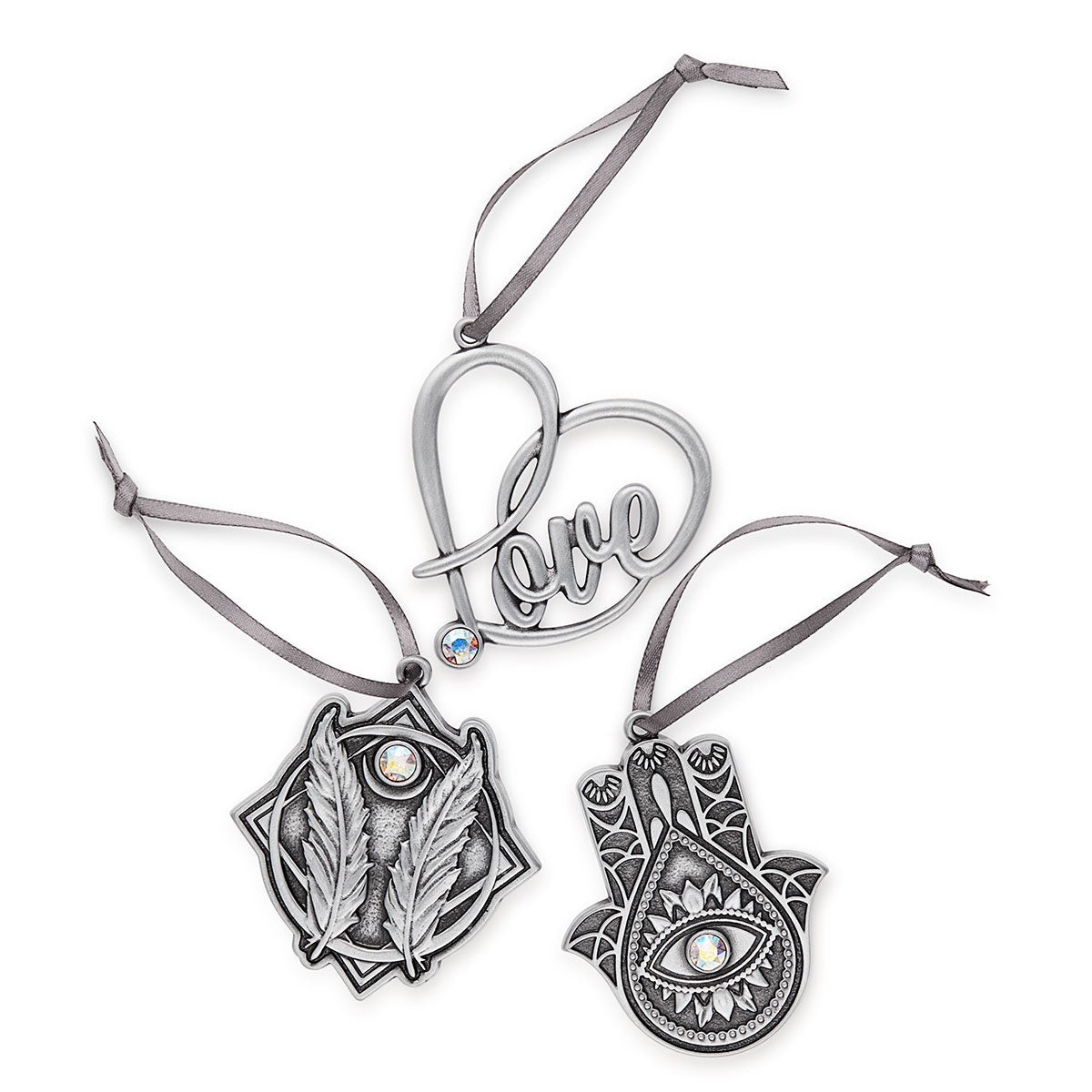 Godspeed Hamsa Love Holiday Ornaments - Set of 3 Handmade Christmas Tree Decorations for Home, Office & Gift Giving