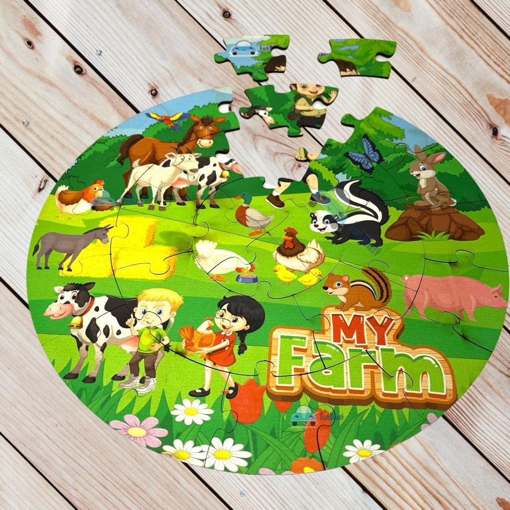 FunBlast 28-Piece Wooden Farm Animals Jigsaw Puzzle for Kids Ages 4+ | Eco-Friendly Paperless Floor Puzzle | Educational Learning Toy for Boys & Girls | Perfect for Birthday Gifts, Classroom Activities & Family Game Night