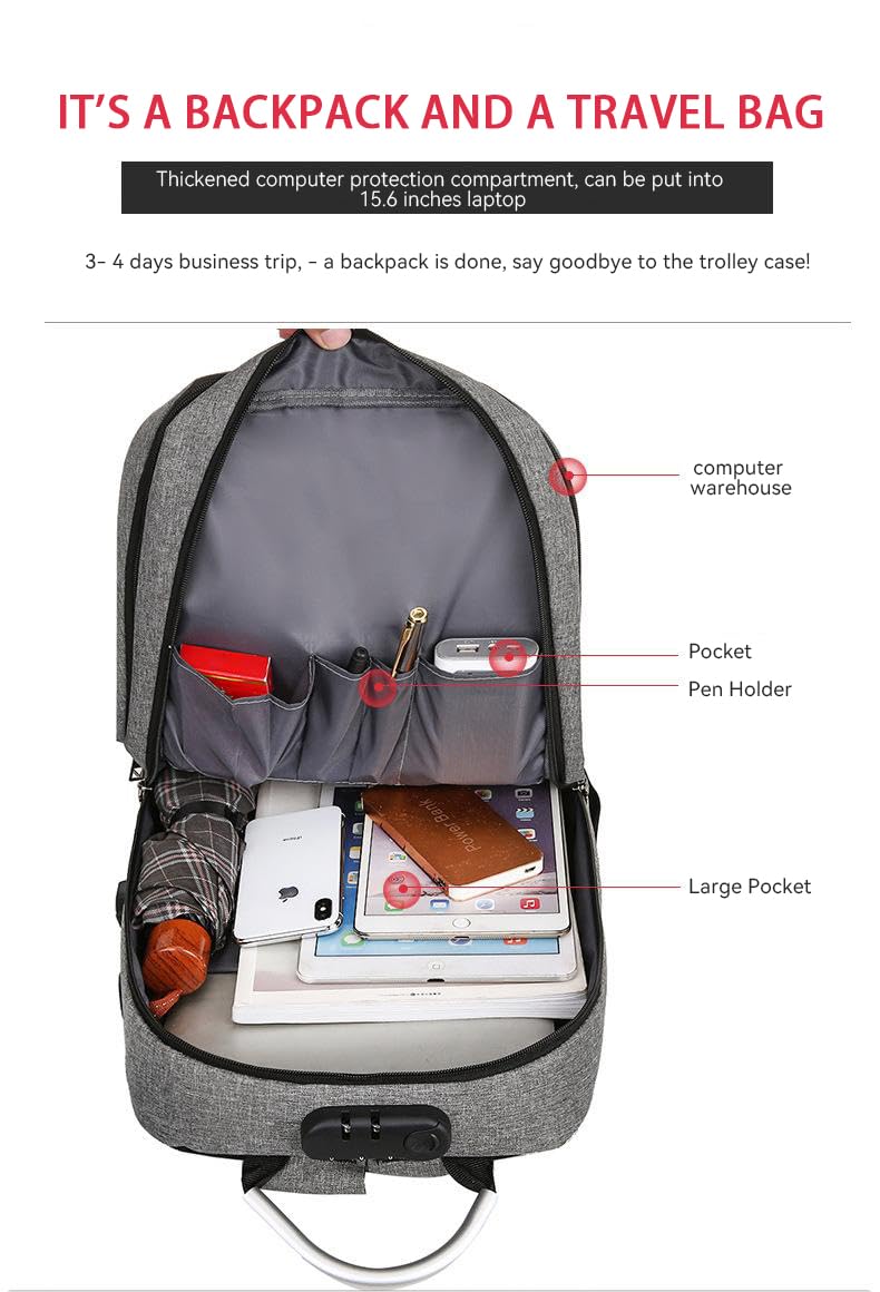 Stylish Waterproof Laptop Backpack with USB Charging Port - Unisex Travel & Work Bag for Women & Men (Grey, Medium) - Perfect for Office Commute, Nursing School & Business Trips