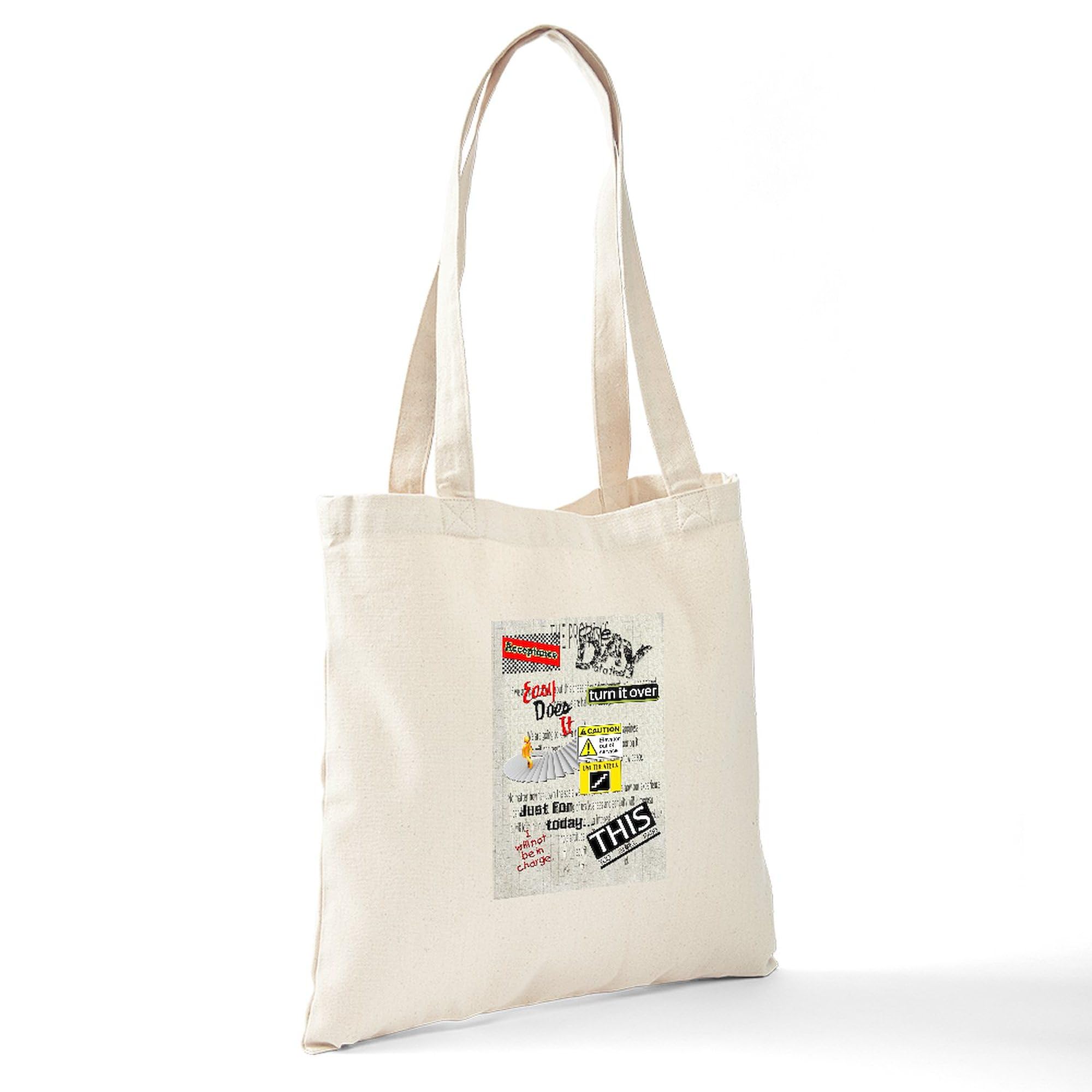 12 Step Slogans Tote Bag - Natural Canvas Reusable Shopping Bag for AA Meetings & Recovery Support | Eco-Friendly Grocery Tote for Daily Use