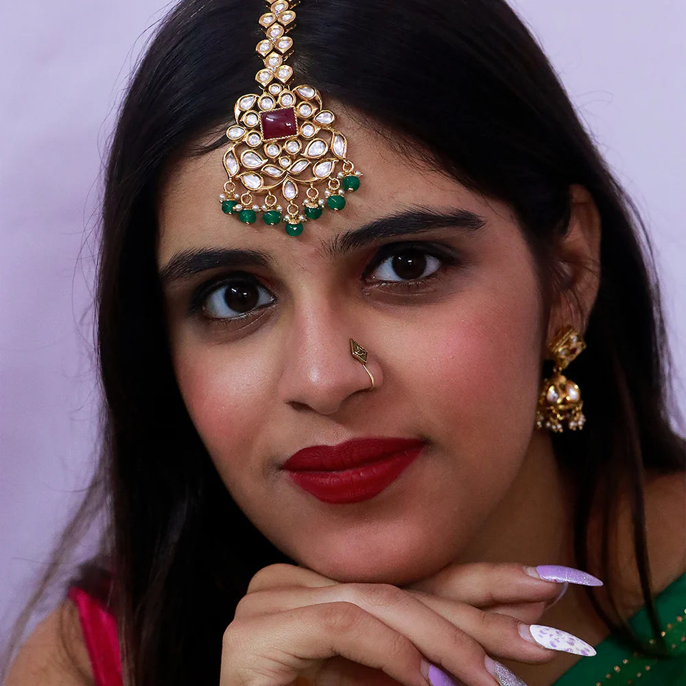 Elegant Gold Plated Royal Kundan Maang Tikka Hair Jewelry (D83) - Perfect for Weddings, Parties & Indian Traditional Events