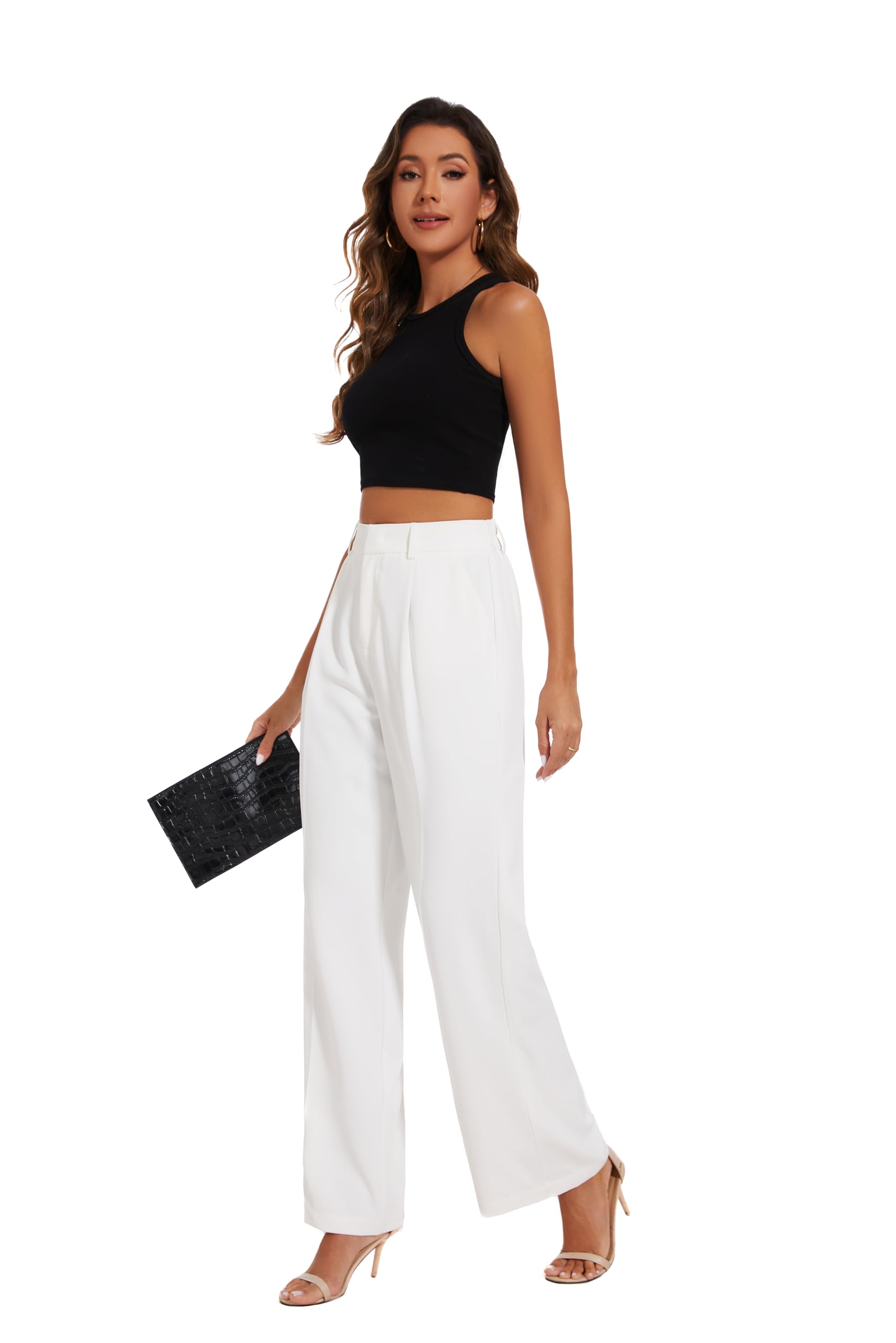 FUNYYZO Women's High Waisted Wide Leg Suit Pants - Stretchy Elastic Back Business Work Trousers for Office & Professional Wear | Straight Long Pants for Women | Perfect for Business Meetings, Office Work & Formal Occasions