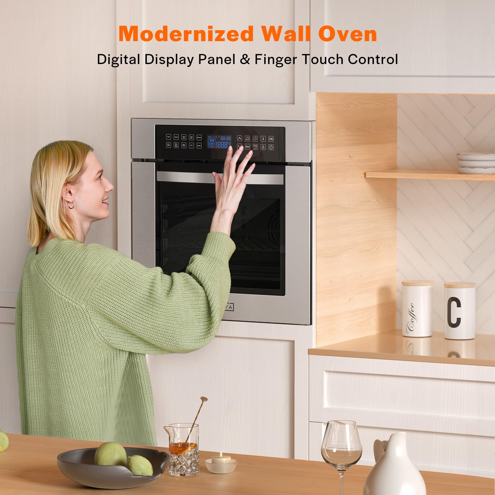 Empava 24 Inch Stainless Steel Electric Single Wall Oven - 10 Cooking Functions with 360° Rotisserie & Sensitive Touch Control - Perfect for Baking, Roasting & Entertaining in Modern Kitchens