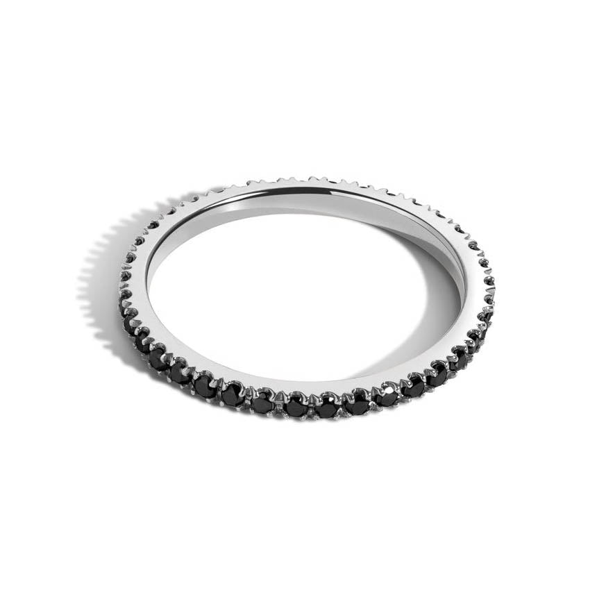 1.8mm Black Diamond Eternity Band Ring for Women - Elegant Stackable Wedding Band, Anniversary Gift, Everyday Jewelry for Special Occasions