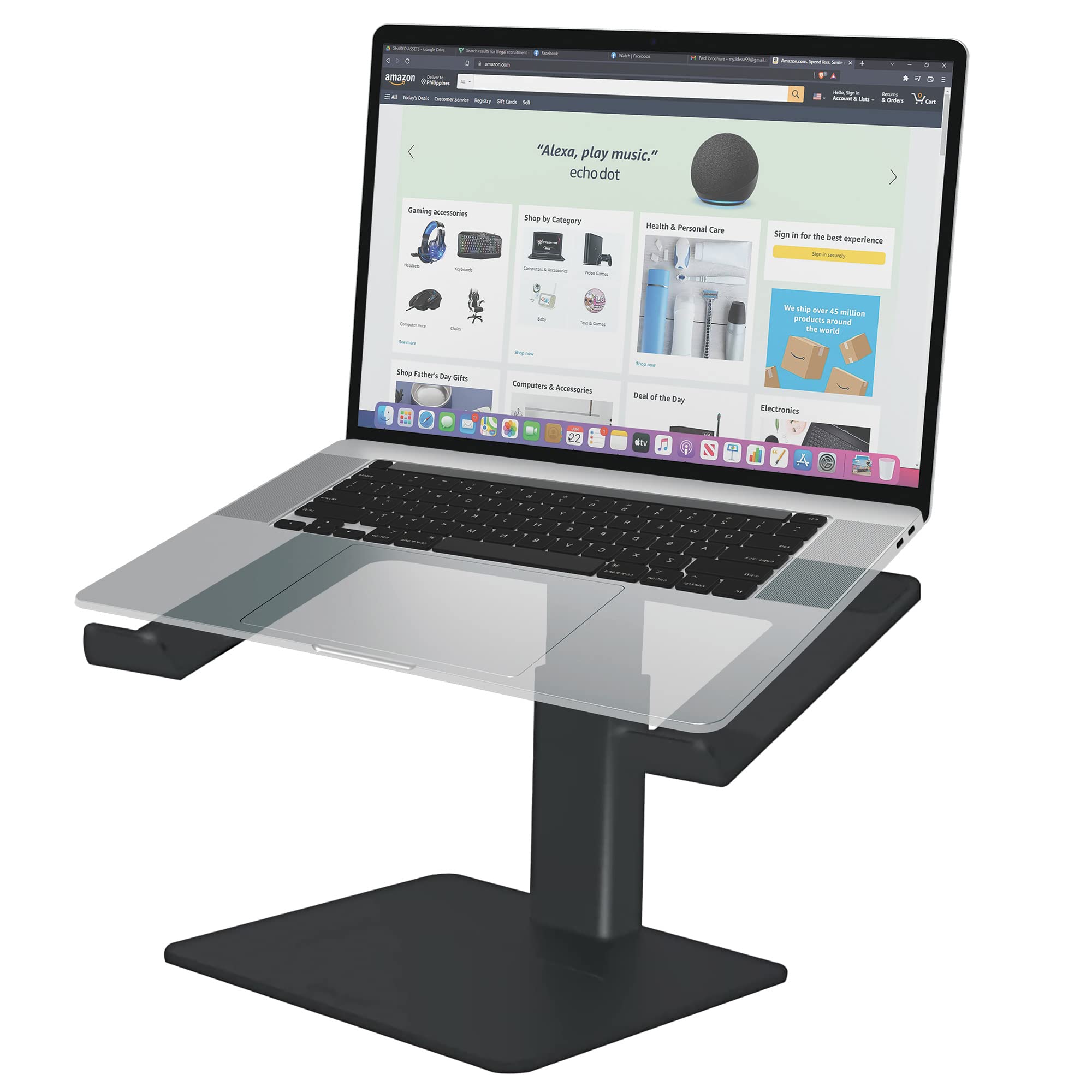 Ergonomic Adjustable Laptop Stand for Desk - Height & Angle Adjustable Aluminum Laptop Riser Holder for MacBook Pro/Air, Dell, HP (11-17 inch) - Black - Perfect for Home Office, Gaming & Workspace Setup