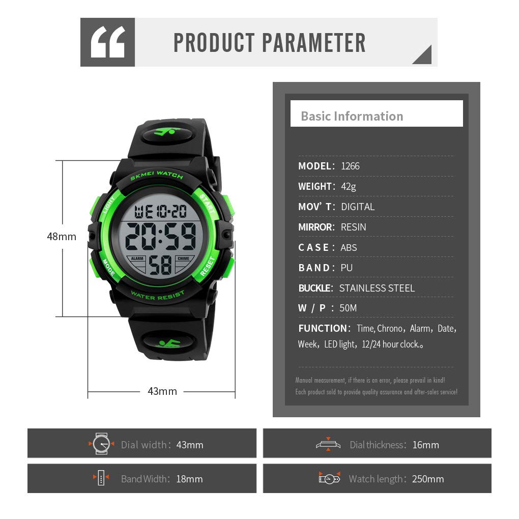 **Digital Sports Watch for Boys & Girls - Waterproof Kids Wristwatch with Alarm, Stopwatch, 12/24H Time & Calendar - Perfect for Outdoor Activities, Swimming & School (Ages 3-15)**
