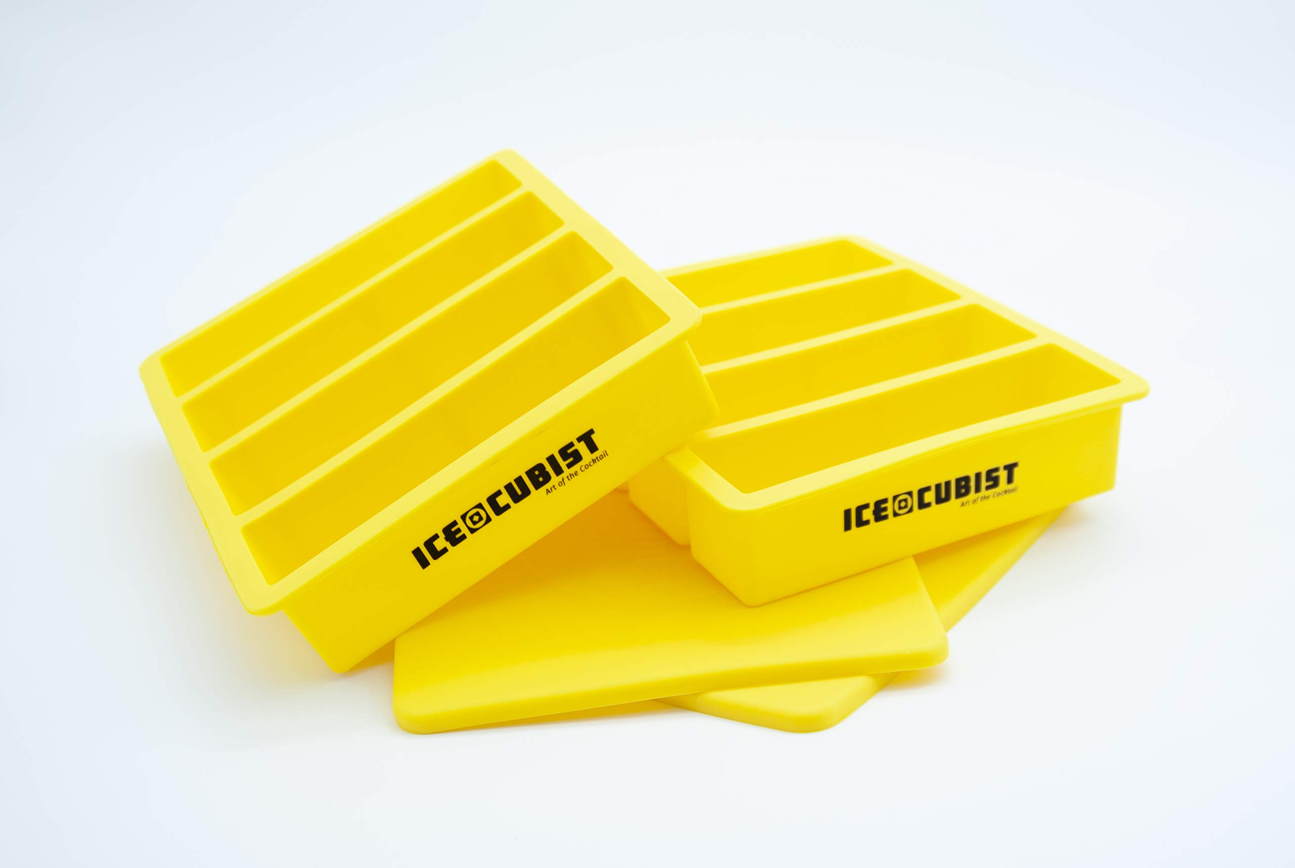Premium Rectangular Collins Ice Cube Mold with Lid - BPA Free Silicone Tray for Cocktails, Whiskey, Butter & More - Set of 2 Trays (4 Large Cubes Each) - Perfect for Home Bars, Parties & Beverage Chilling