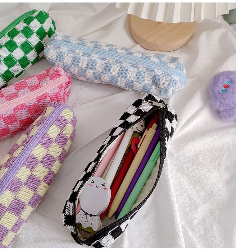 2 Pcs Small Checkered Makeup Bag Set - Mini Cosmetic Pouch & Brush Organizer for Purse, Travel Essentials | Cute Aesthetic Accessories Storage for Women | Perfect for Daily Use, Traveling & Gift Giving