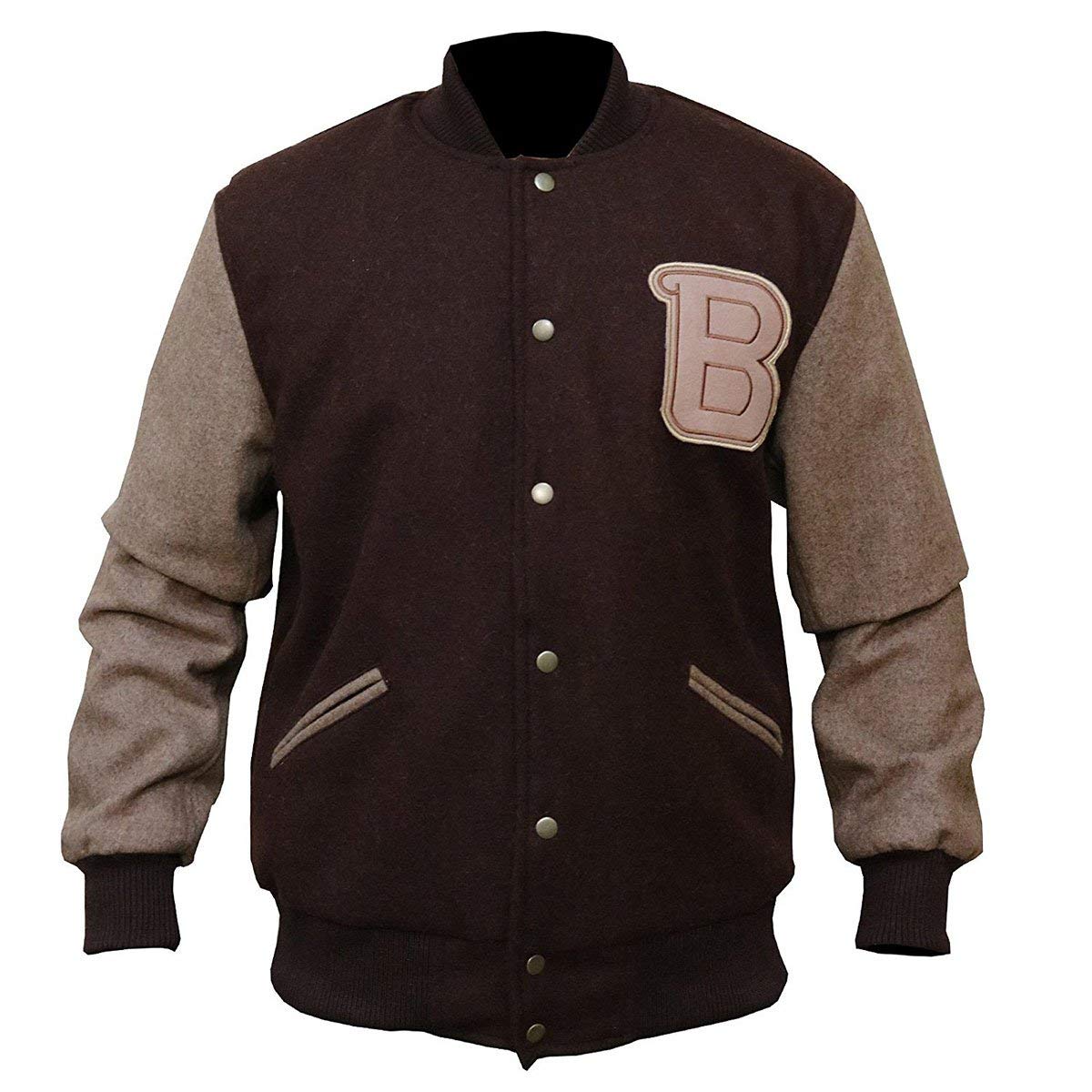 UGFashions Men's Casual B Logo Letterman Varsity Bomber Jacket - Miami Brown Wool Coat for College Style & Streetwear Fashion | Perfect for Fall Winter Outerwear and Campus Outfits