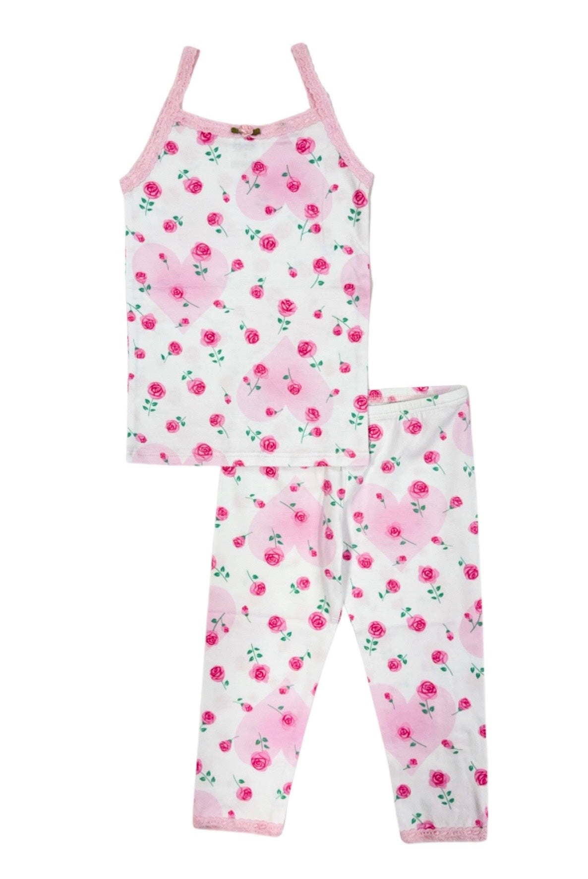 Rose Print Camisole & Cropped Legging Set - Women's Floral Workout Outfit for Yoga, Gym & Lounge Wear