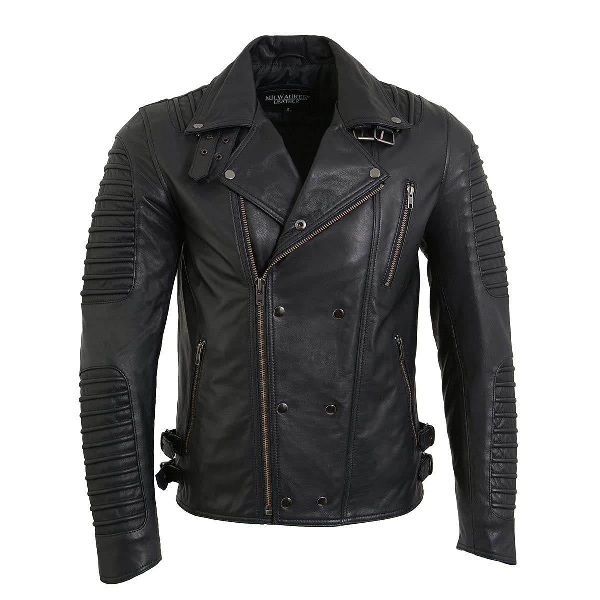 Milwaukee Leather SFM1885 Men's Black Leather Motorcycle Jacket with Piping Design - Stylish Biker Jacket for Riding & Casual Wear