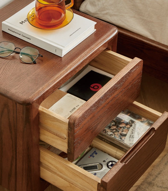 Solid Oak Wood Nightstand with 2 Drawers - Bedside Table for Bedroom, Living Room, or Guest Room Storage