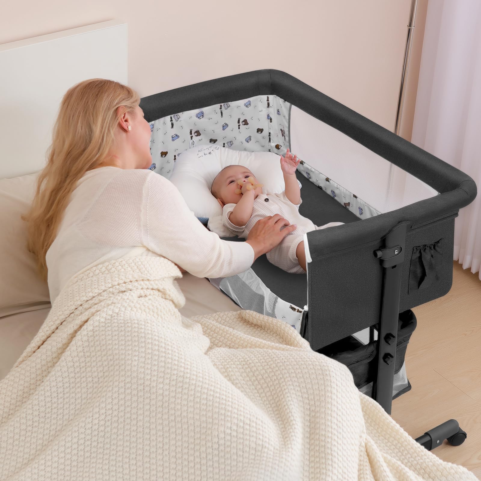 Portable Baby Bassinet Bedside Sleeper - Foldable Crib for Newborns & Infants | Dark Gray Nursery Essential for Girls & Boys | Perfect for Bedroom, Nursery & Travel (2024 New Style)