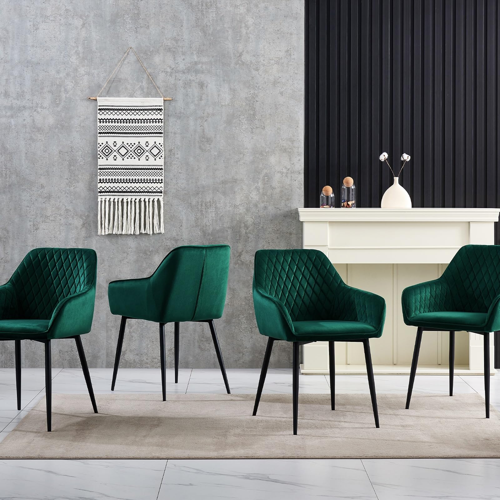 ENJAOUSLF 4-Piece Green Velvet Dining Chairs Set with Black Metal Legs - Modern Upholstered Armchairs for Kitchen, Living Room & Dining Room | Perfect for Home Decor, Entertaining & Small Spaces