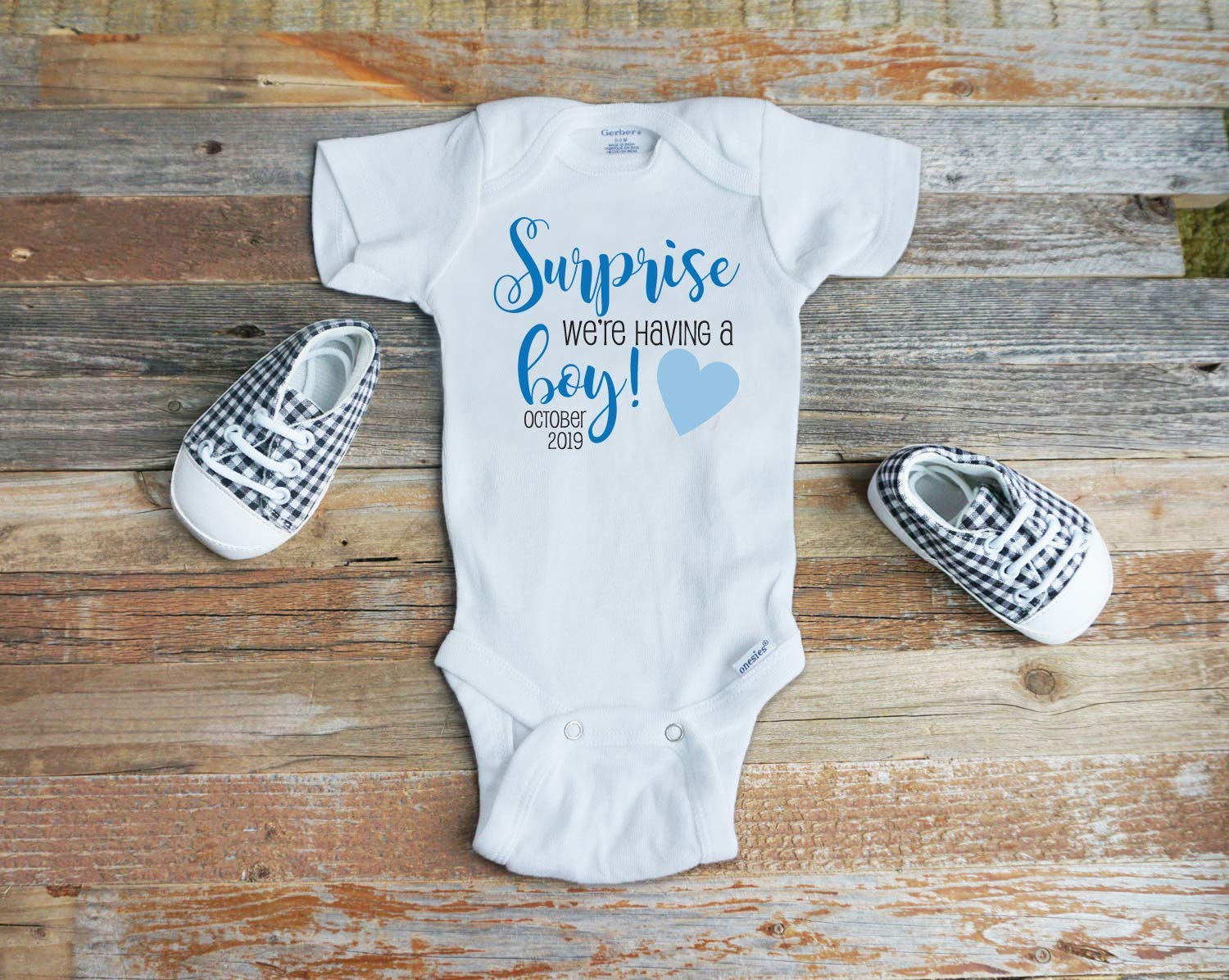 Gender Reveal Baby Onesie - 'Surprise We're Having a BOY' or 'It's a Girl' Outfit for Pregnancy Announcement & Newborn Photo Shoots