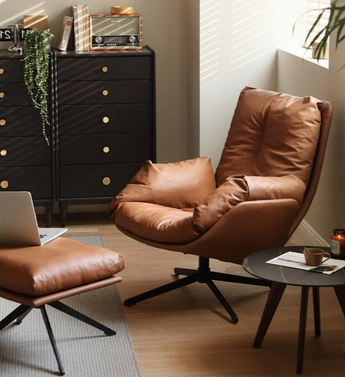 Luxury Italian Organic Leather Swivel Sofa Chair - Modern Living Room, Office & Lounge Seating for Home Decor